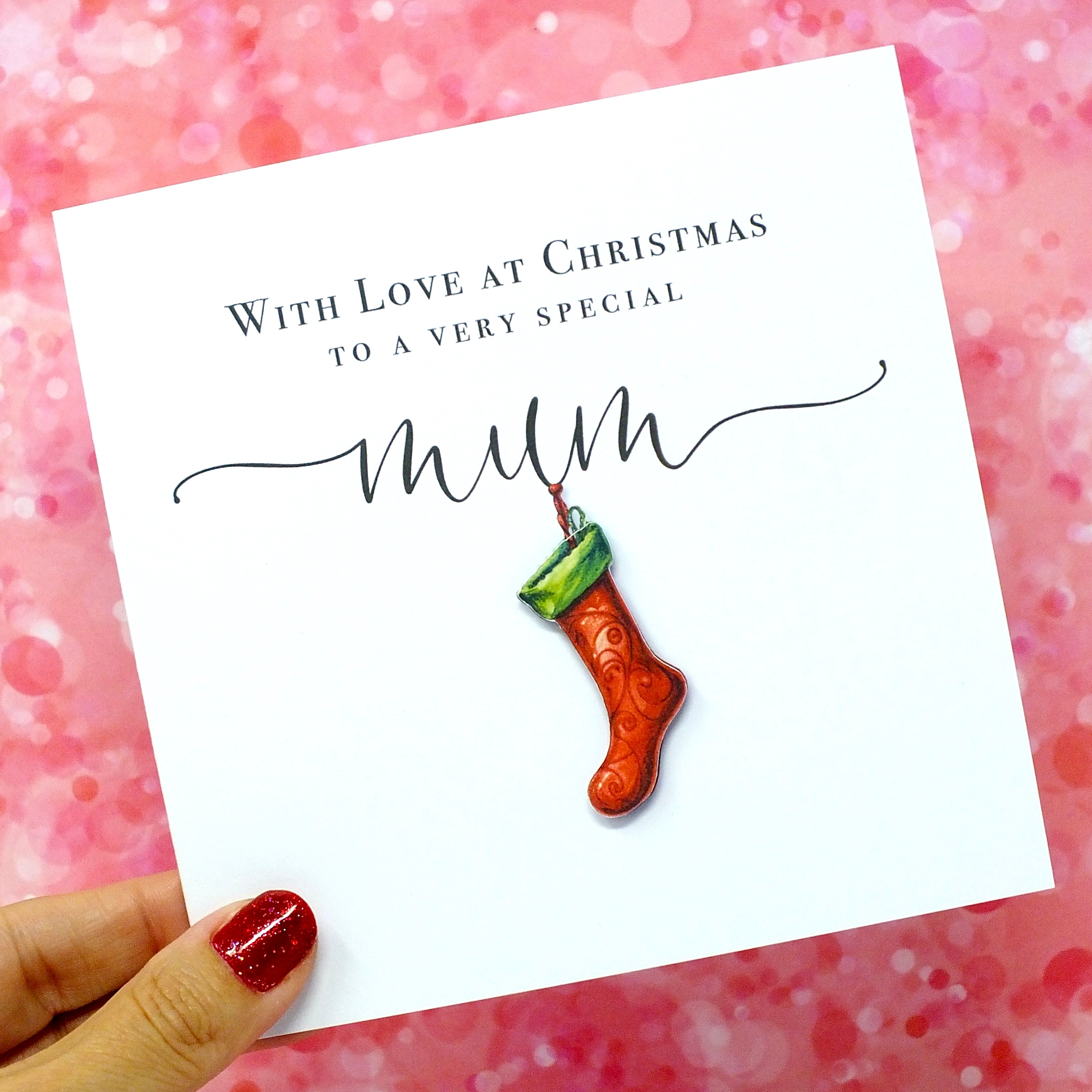 Handmade Christmas Card for Mum - Xmas Stocking