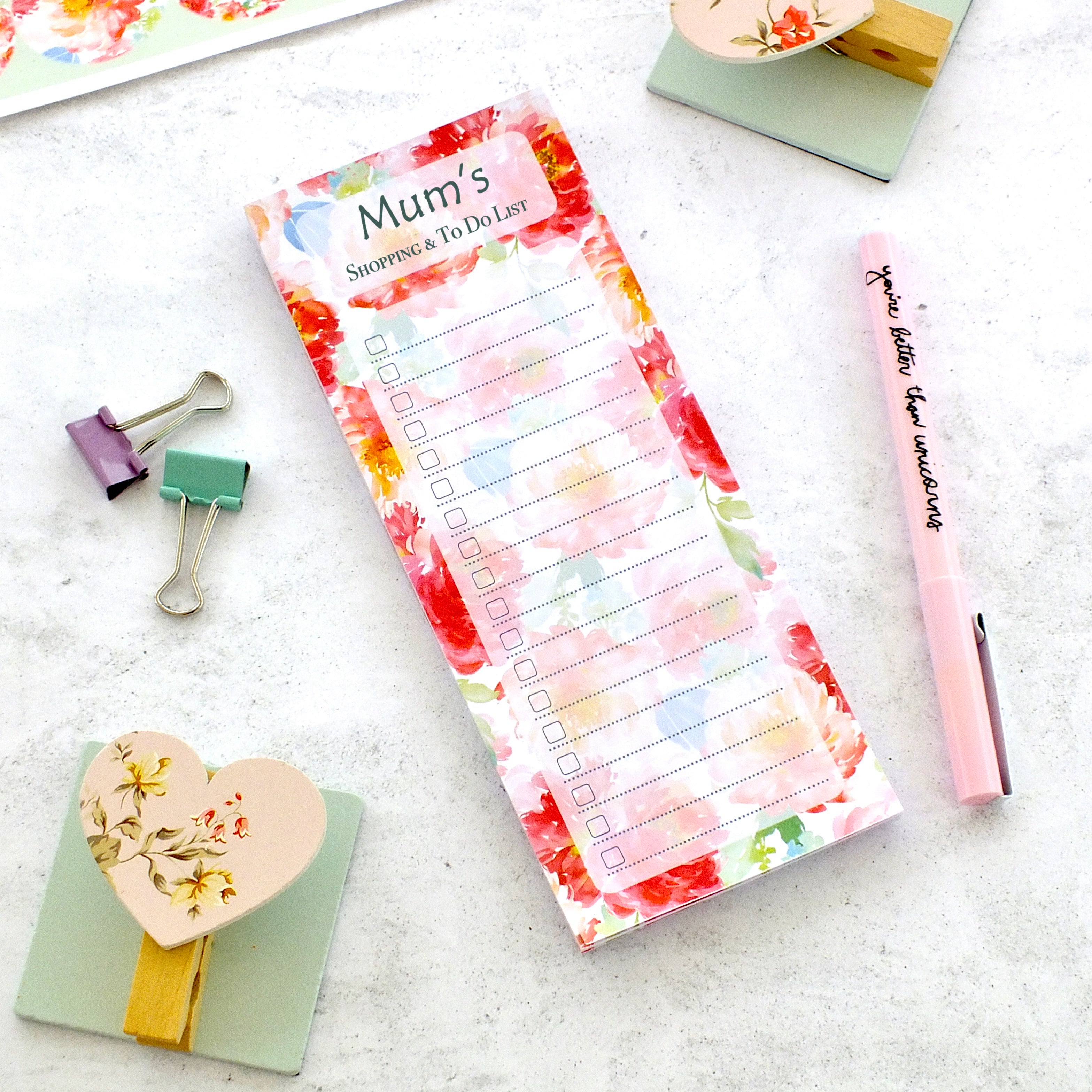 Mum's Shopping & To Do List Pad - Peonies