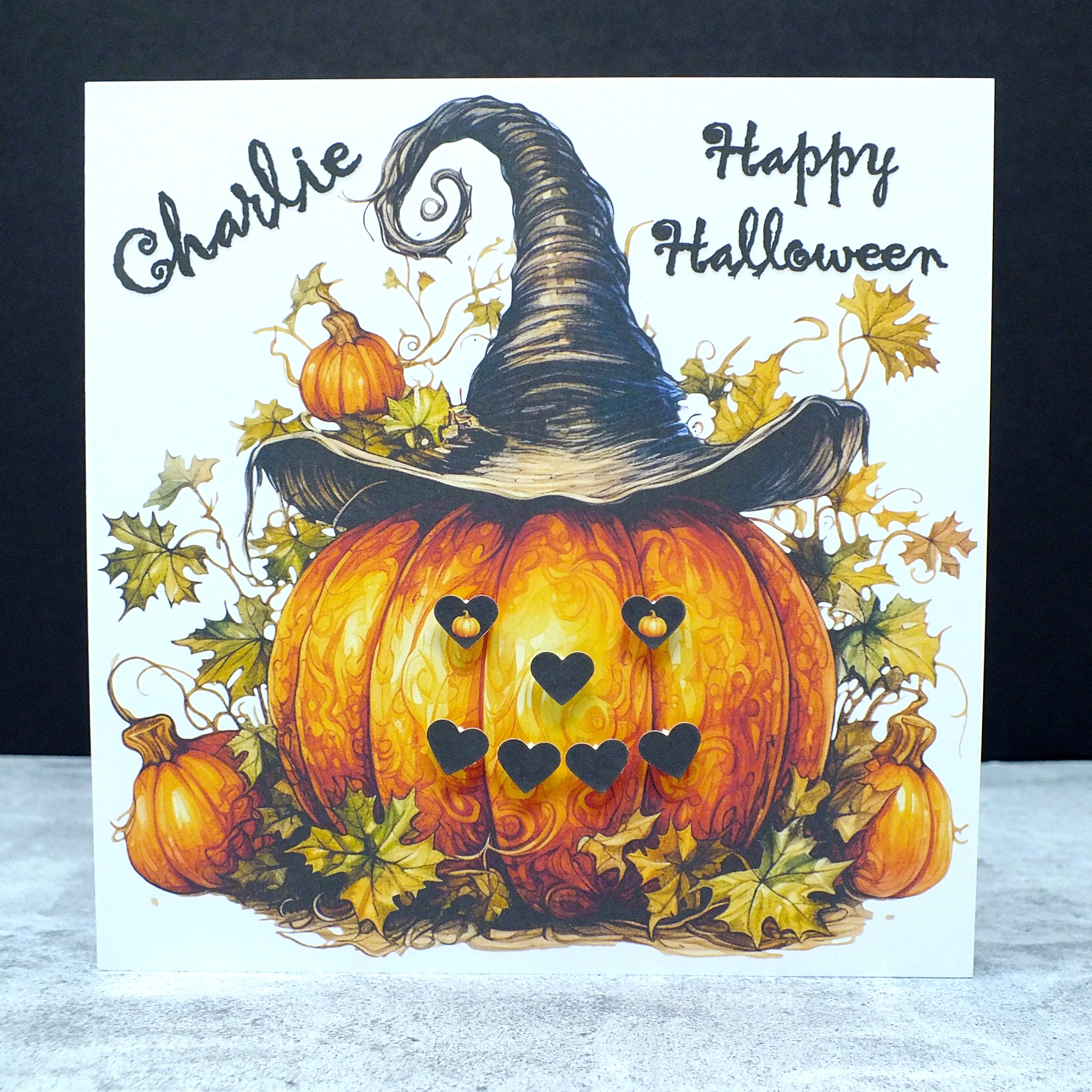 Personalised Happy Halloween Card - Leafy Pumpkin