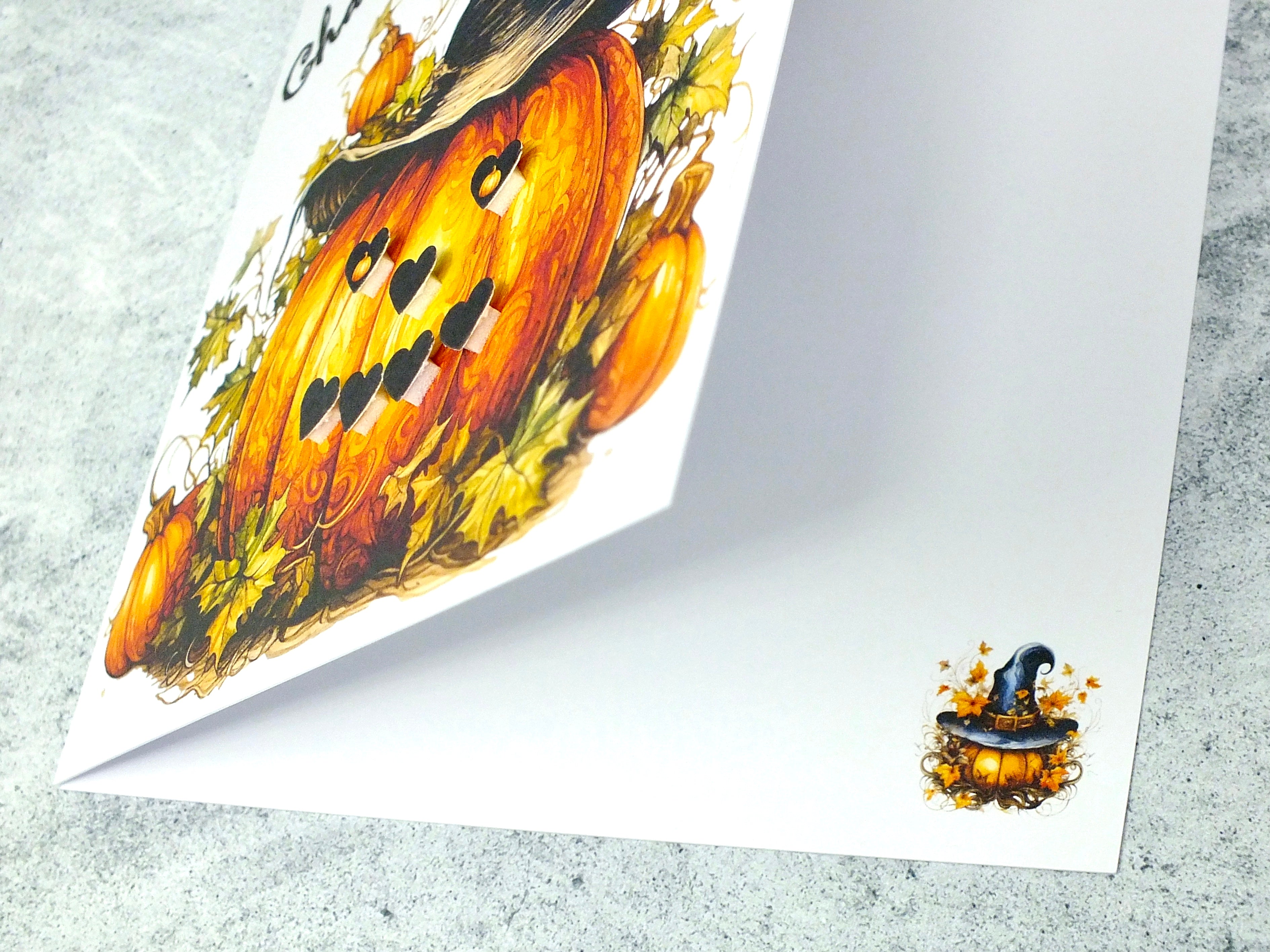Personalised Happy Halloween Card - Leafy Pumpkin
