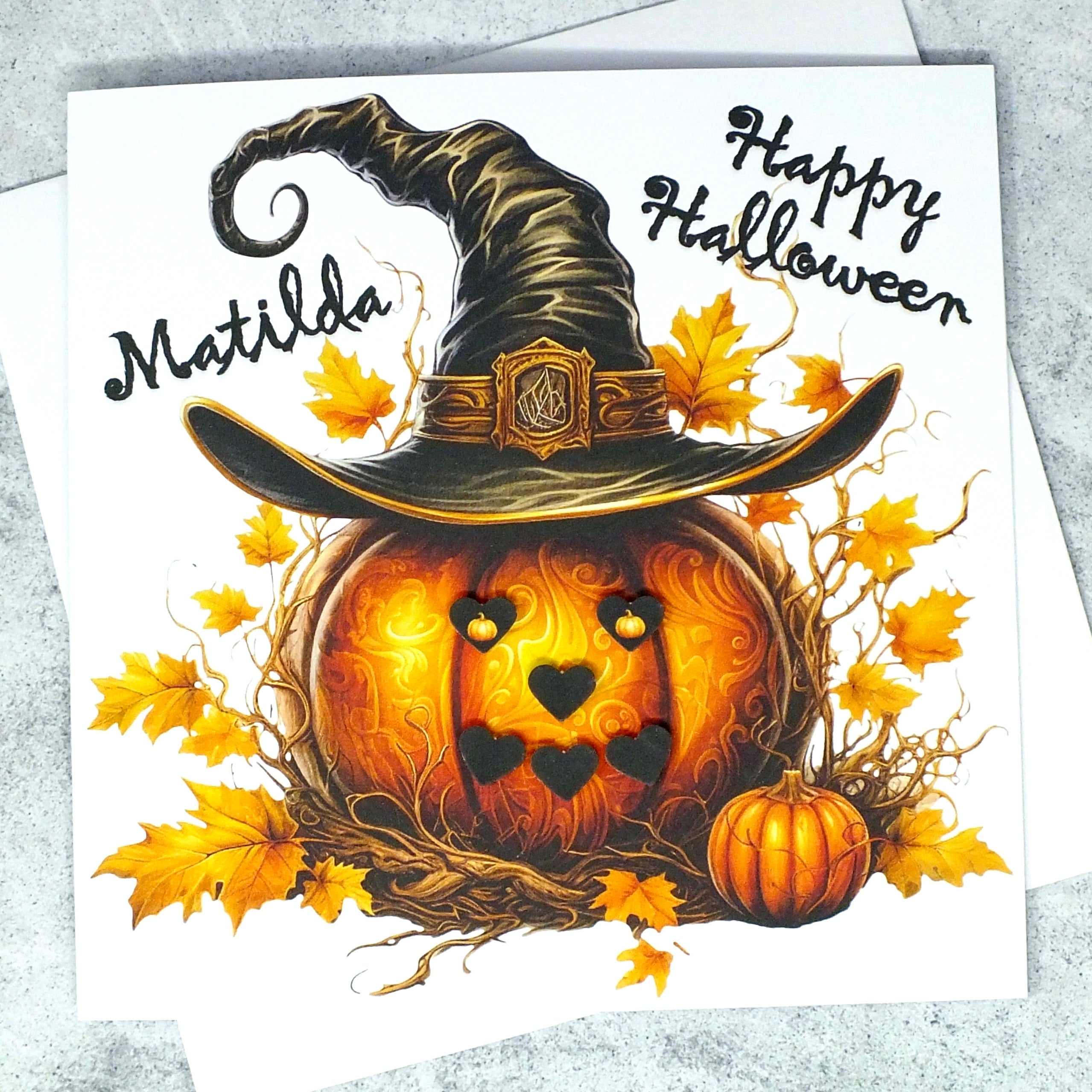 Personalised Happy Halloween Card - Pumpkin & Hat