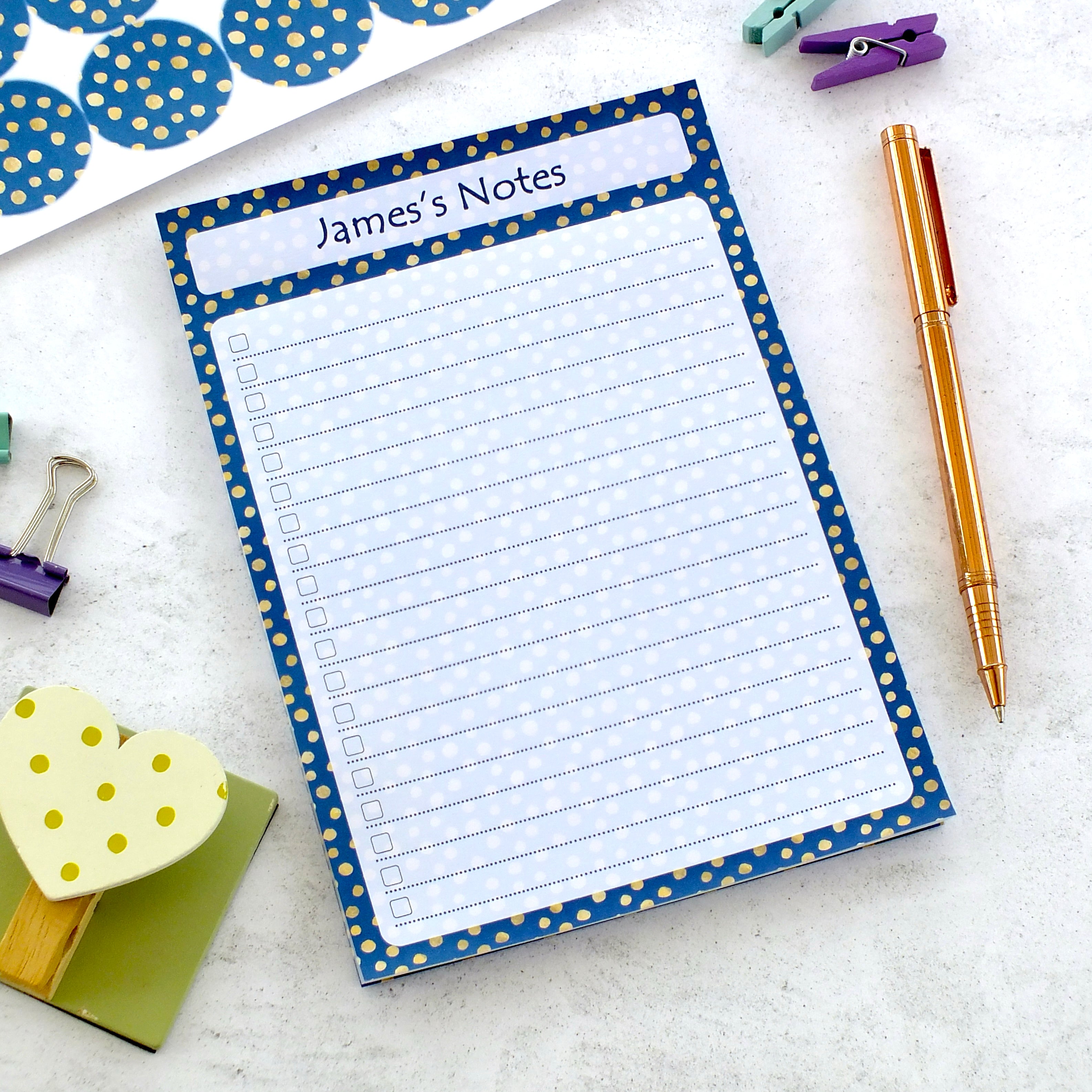 Personalised A5 Notepad - Any Heading - Blue Spot