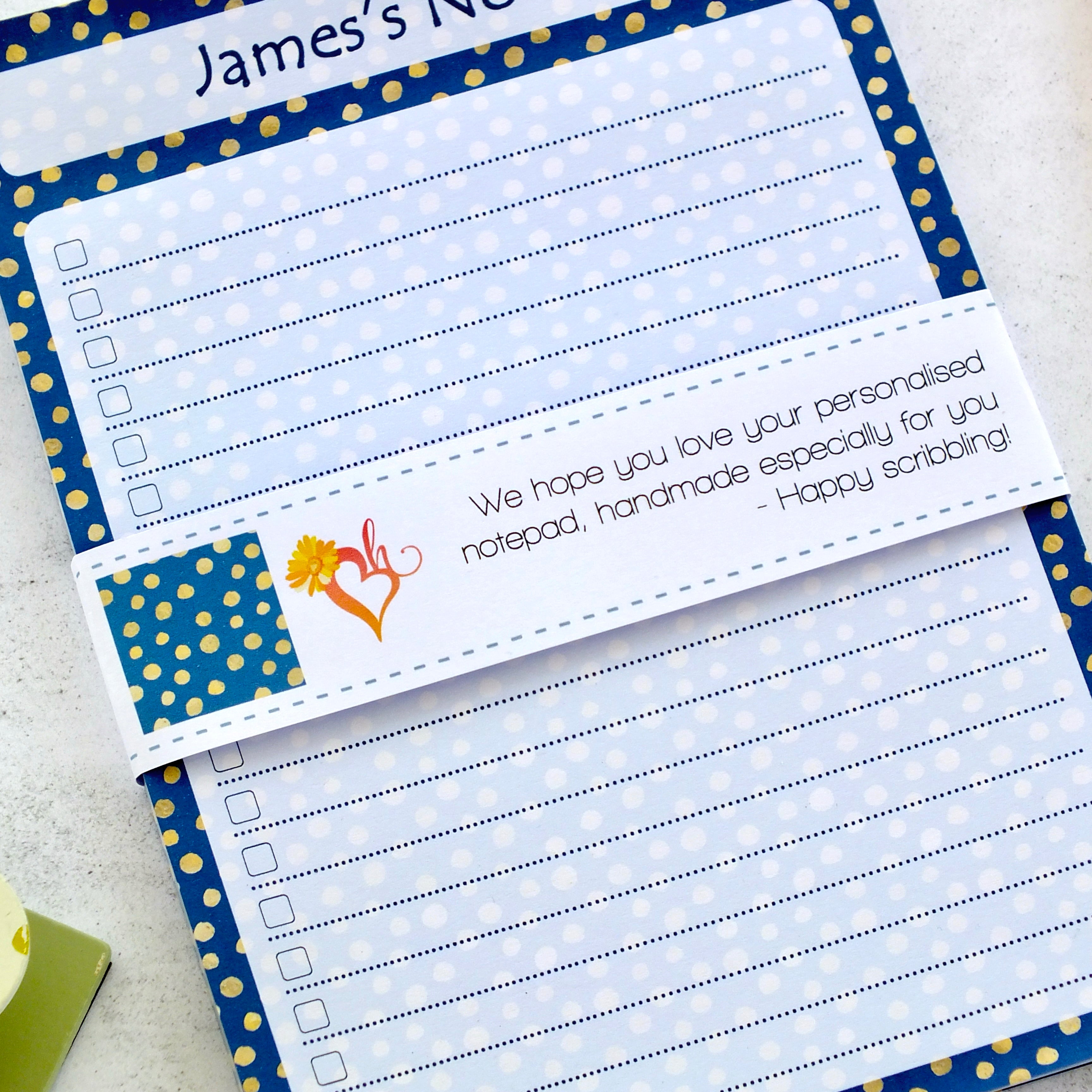 Personalised A5 Notepad - Any Heading - Blue Spot