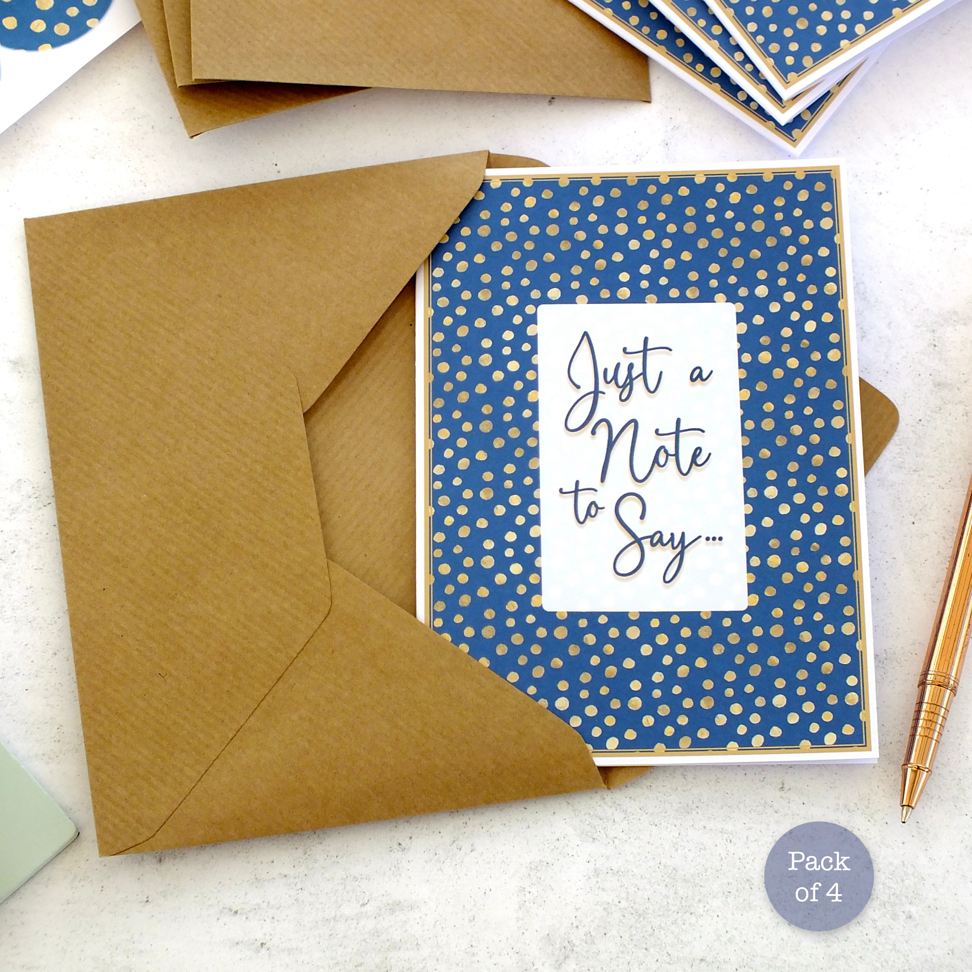 Pack of 4 Note Cards 'Just a Note to Say...' - Blue Spot
