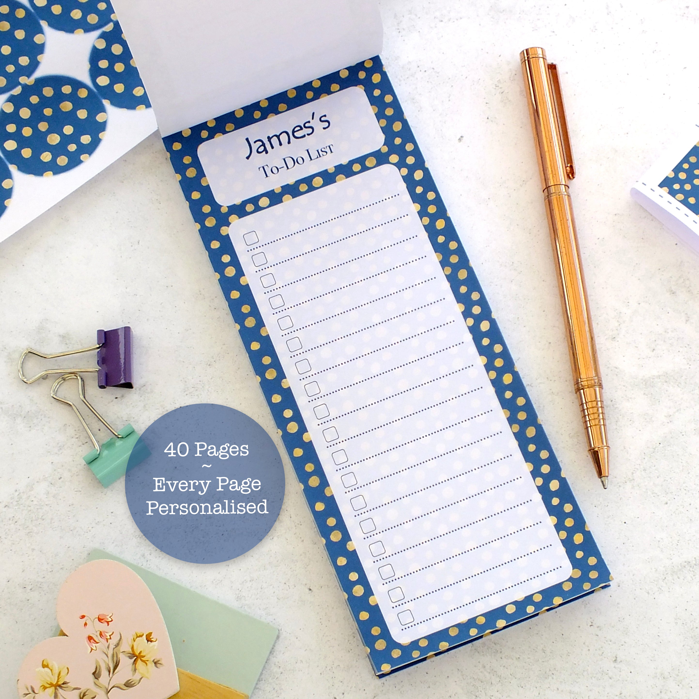 Personalised List Pad - To Do / Shopping / Any List Heading - Blue Spot