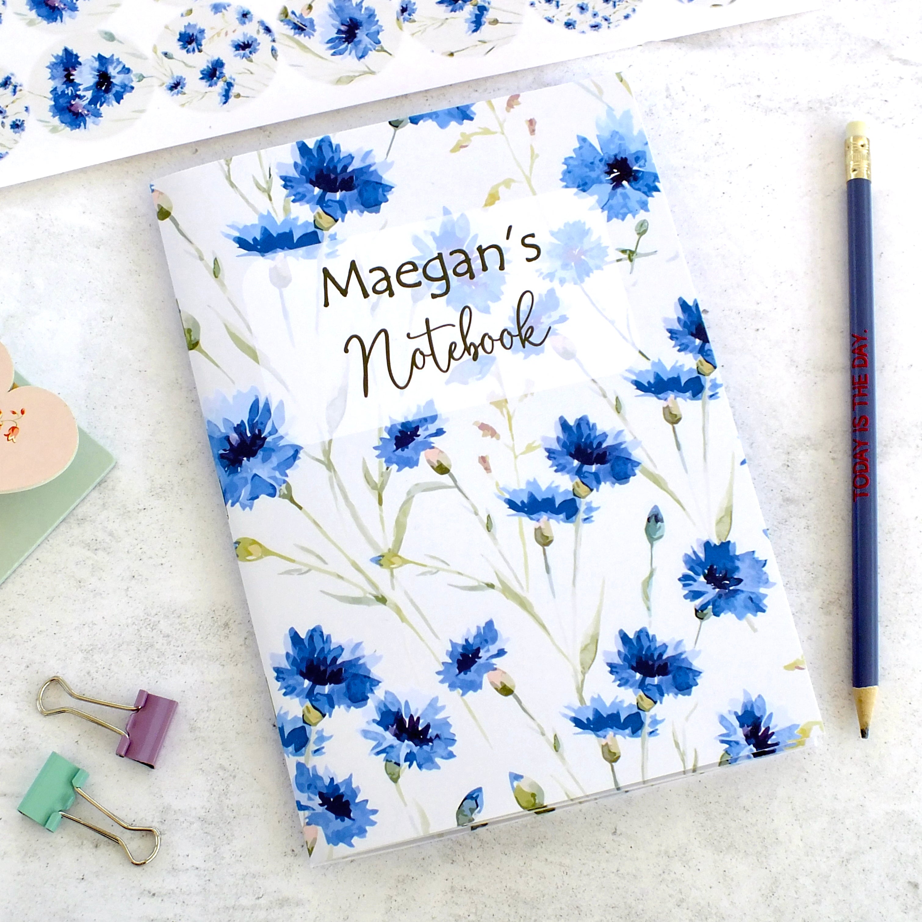 Personalised A5 Notebook - Any Heading - Cornflowers