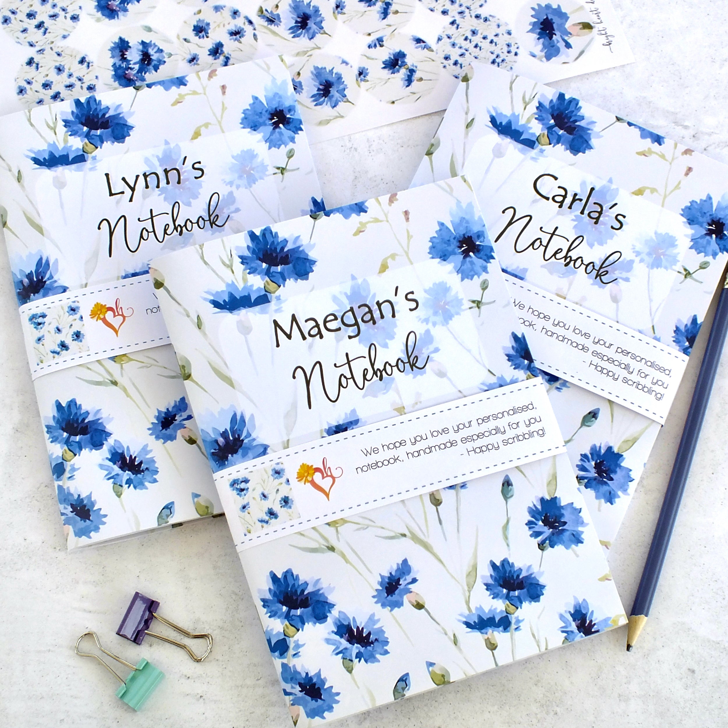 Personalised A5 Notebook - Any Heading - Cornflowers