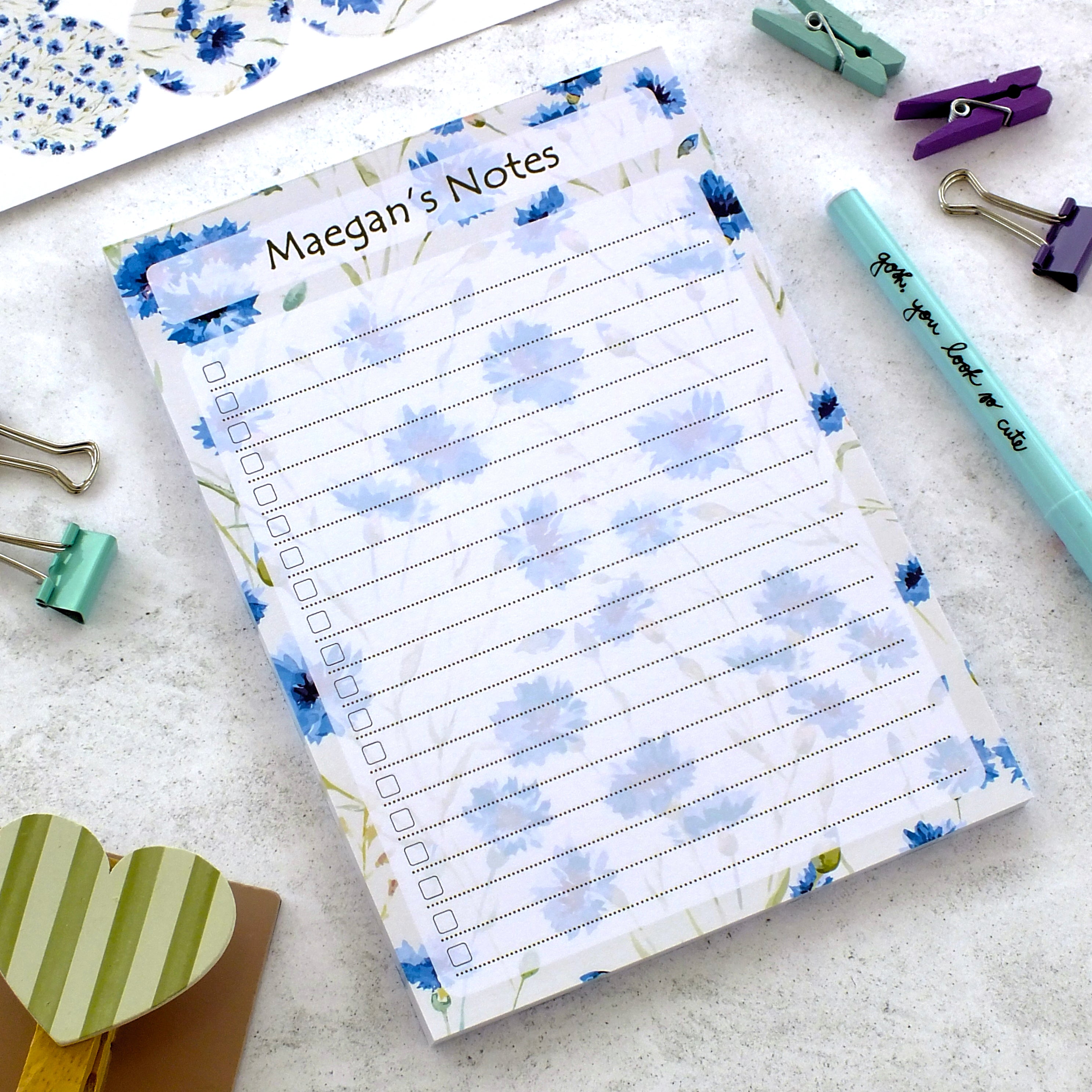 Personalised A5 Notepad - Any Heading - Cornflowers
