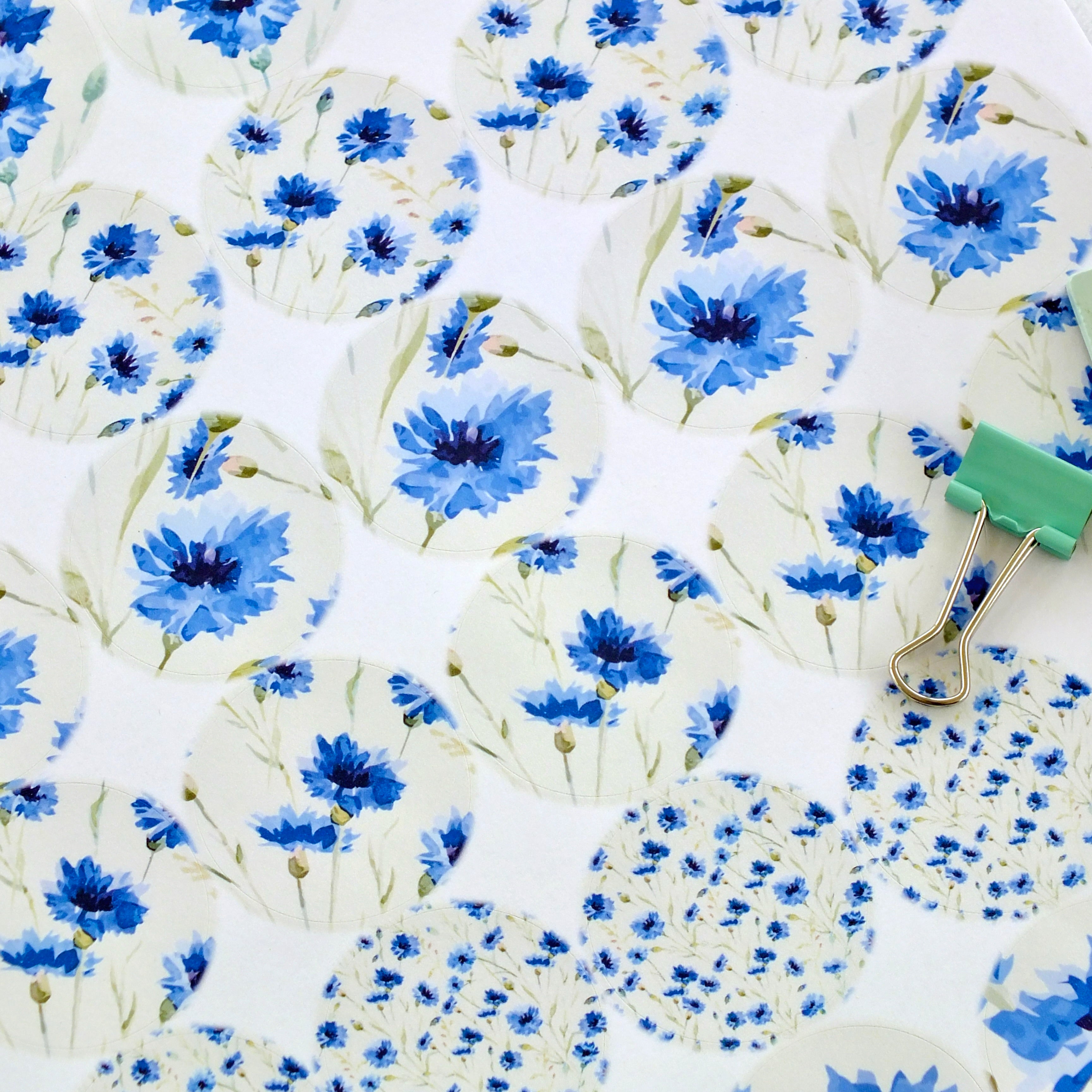Decorative Stickers - Cornflowers Design - Round