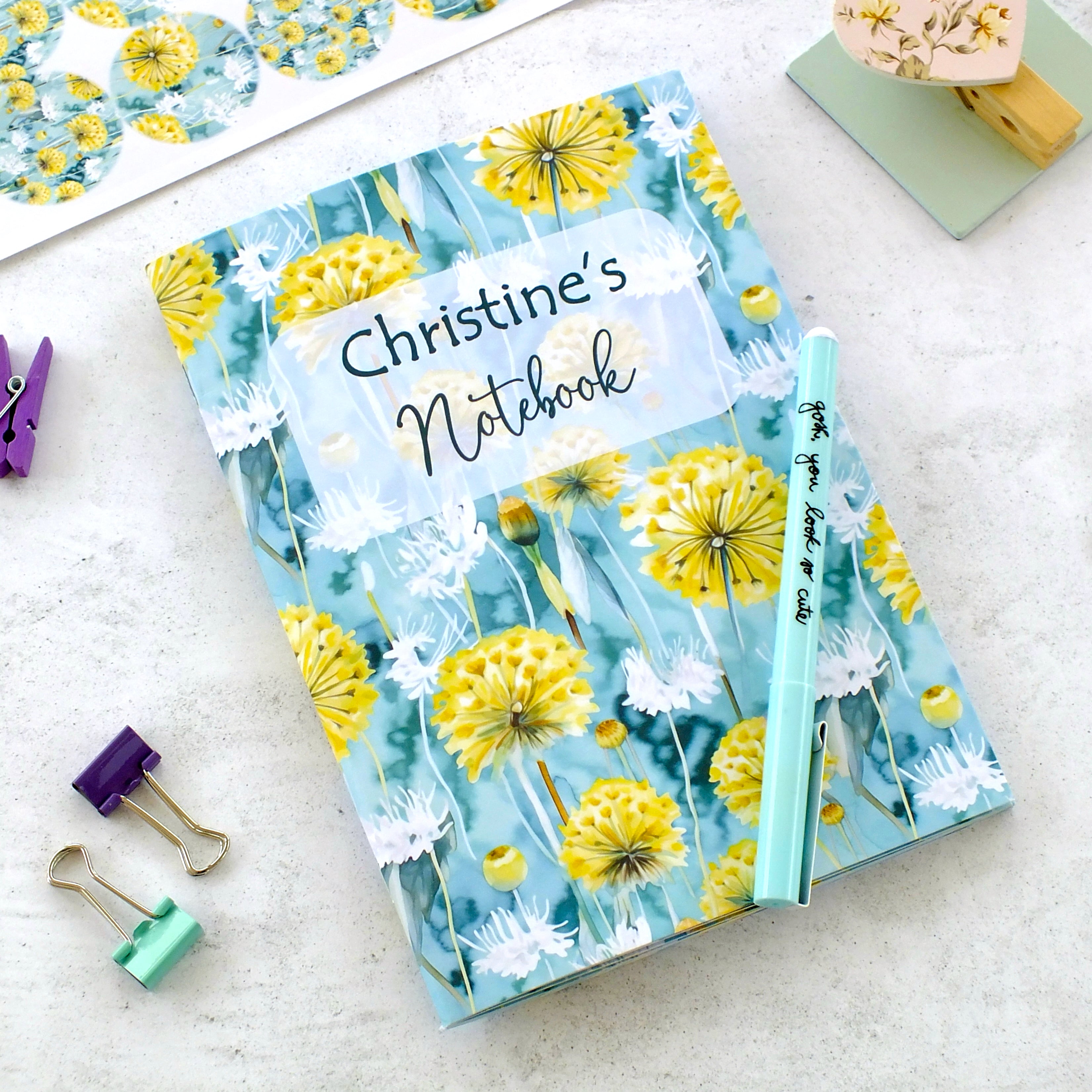 Personalised A5 Notebook - Any Heading - Dandelions