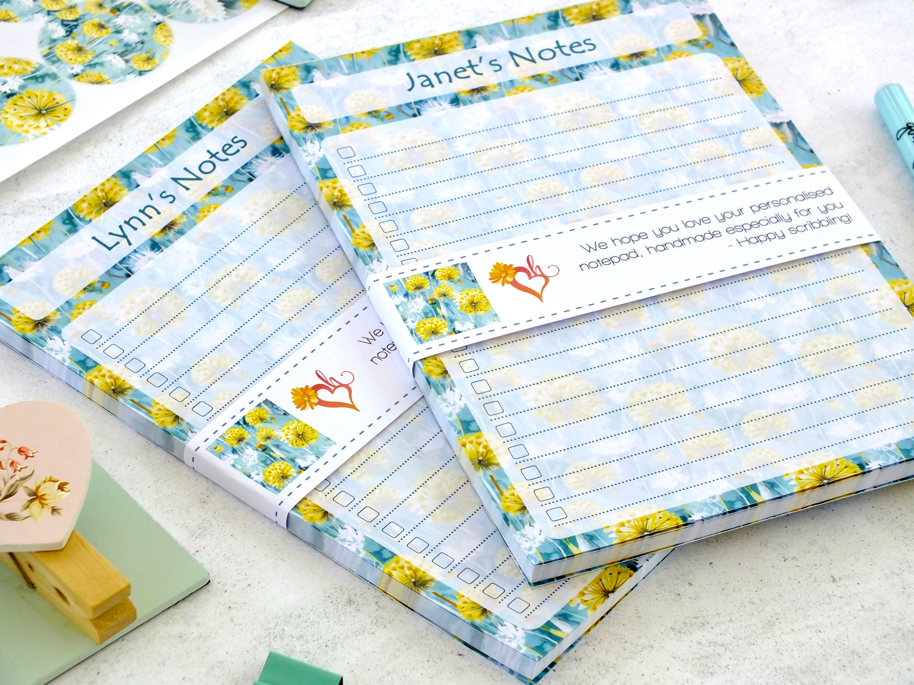 Personalised A5 Notepad - Any Heading - Dandelions