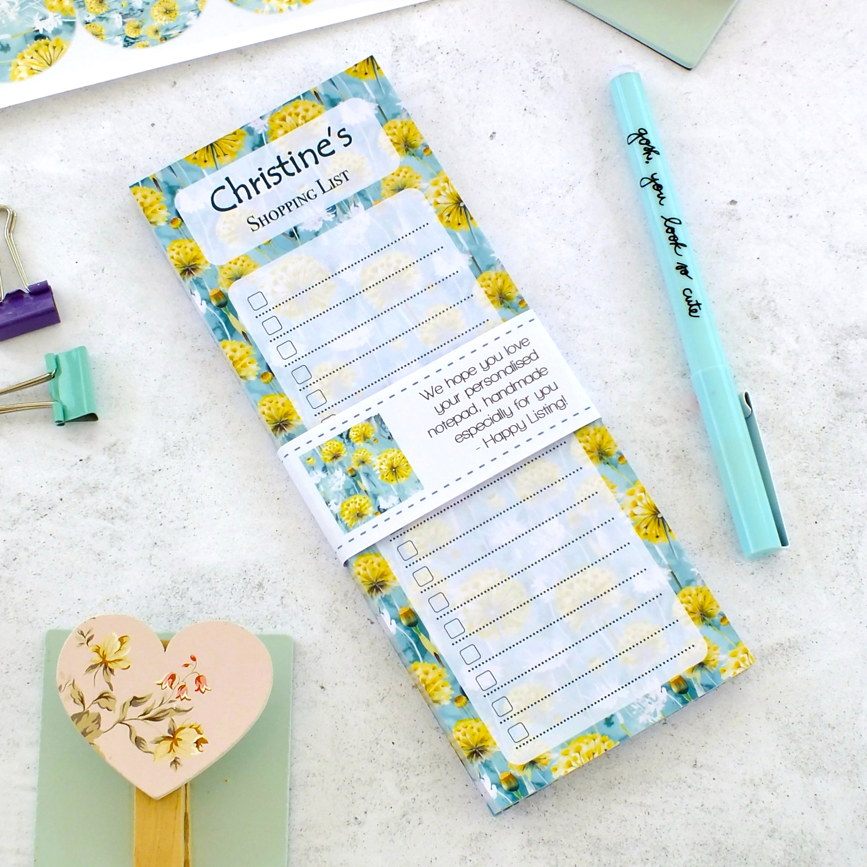 Personalised List Pad - To Do / Shopping / Any List Heading - Dandelions