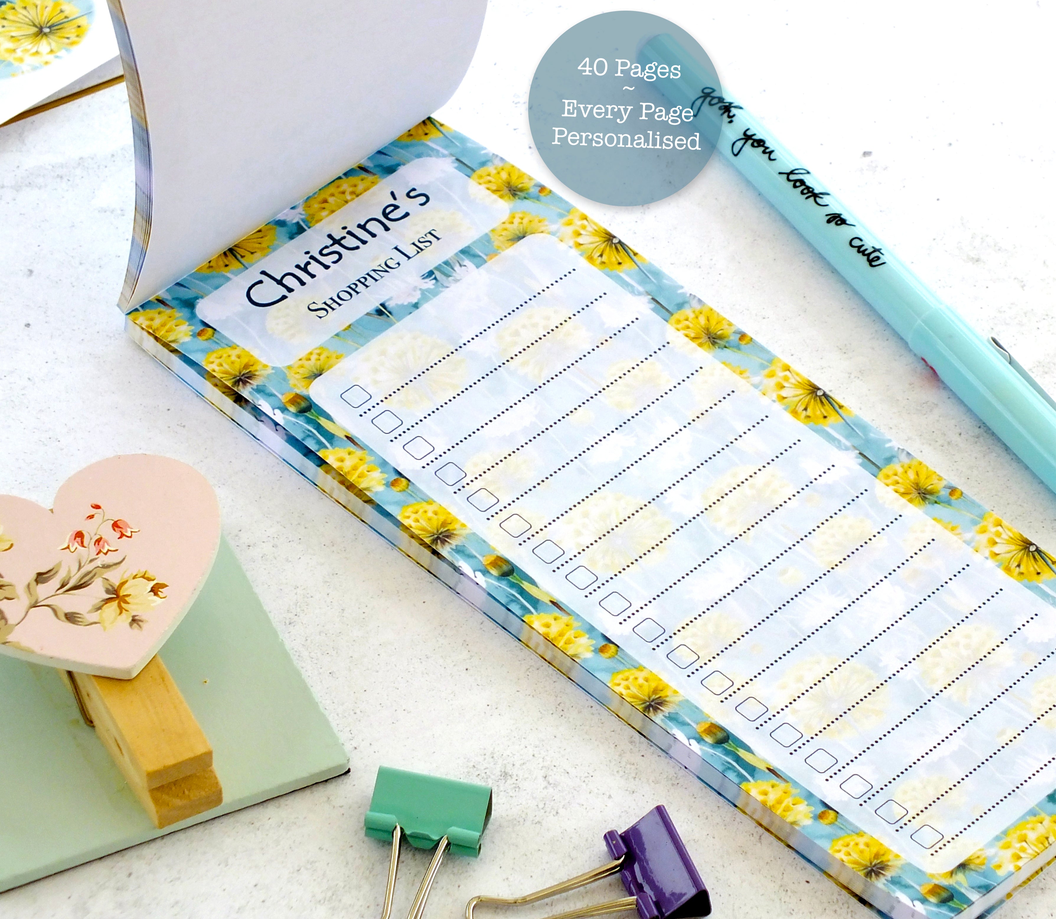 Personalised List Pad - To Do / Shopping / Any List Heading - Dandelions