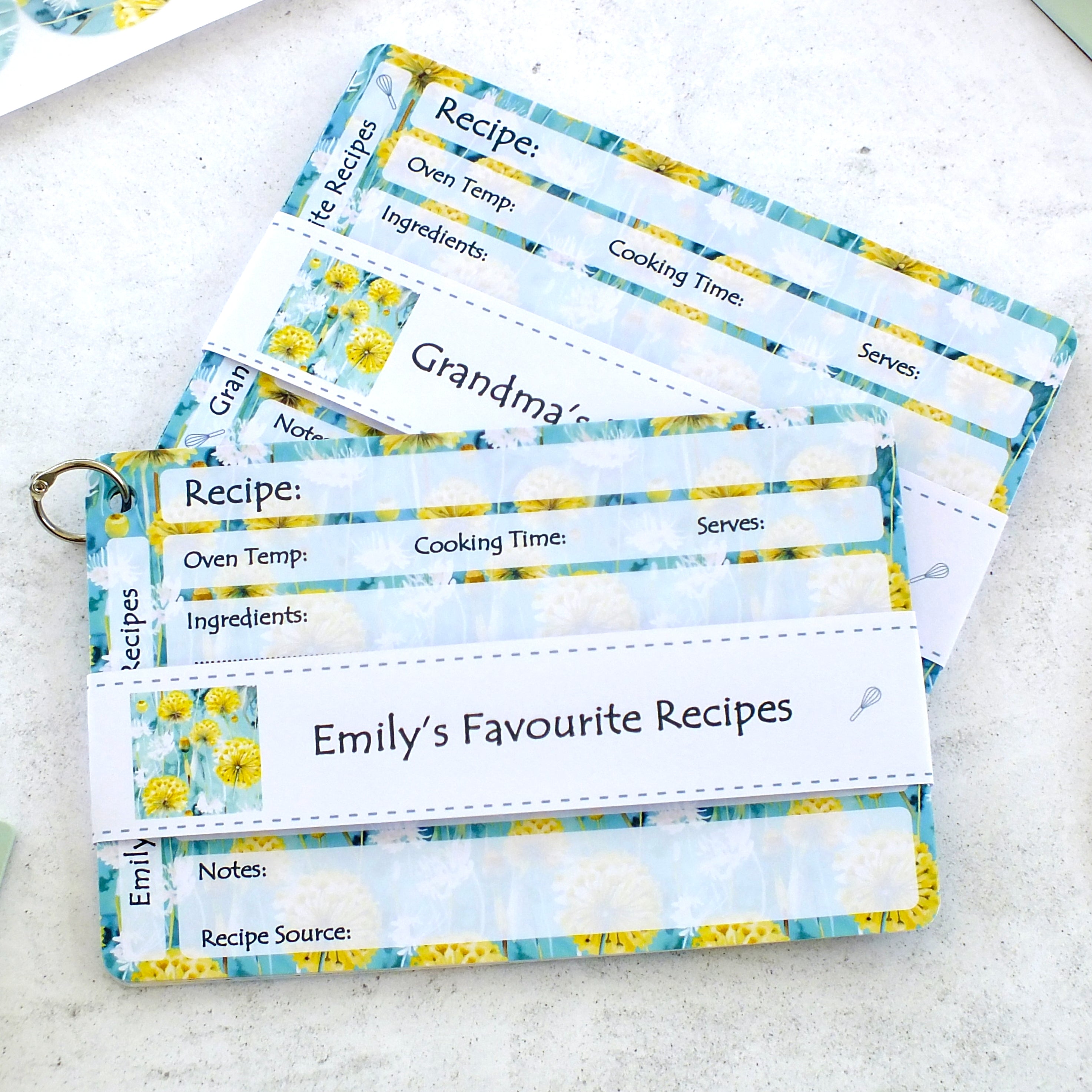 Personalised Recipe Cards - Dandelions - Set of 10, 20, 30