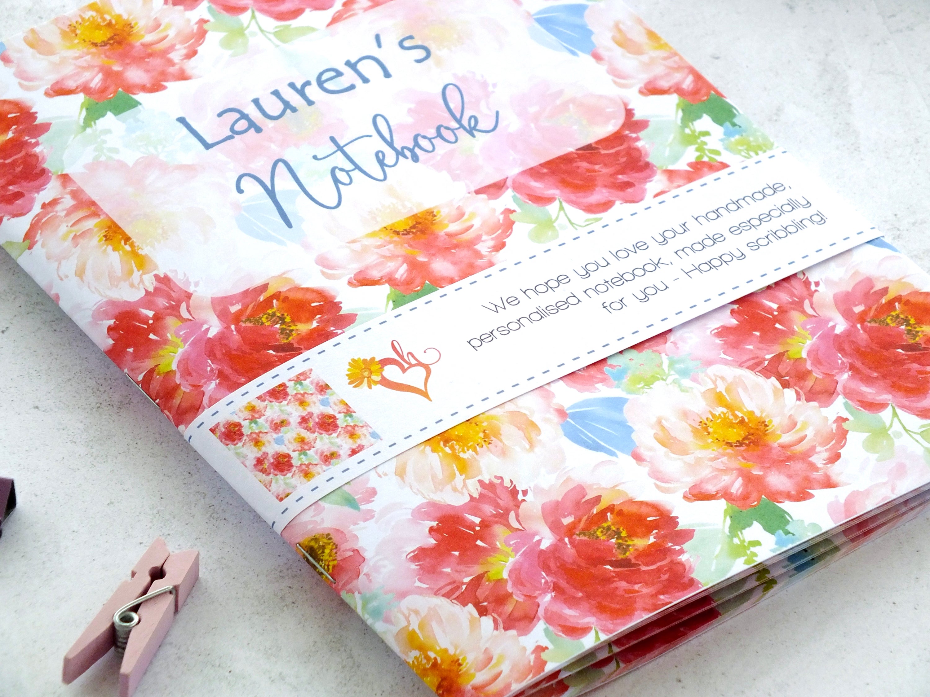 Personalised A5 Notebook - Any Heading - Peonies