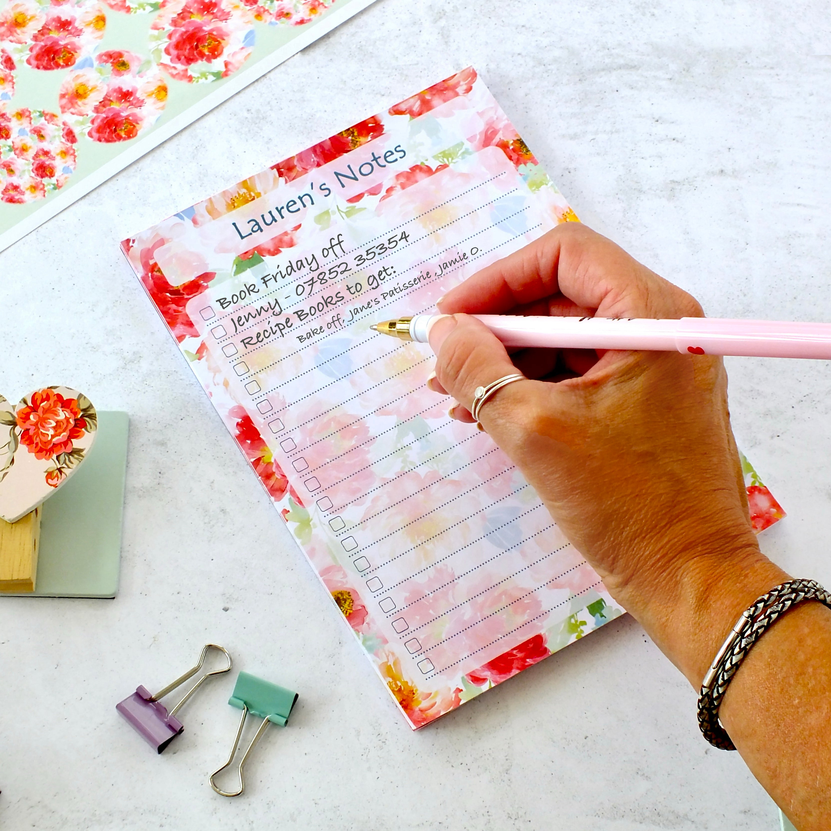 Personalised A5 Notepad - Any Heading - Peonies