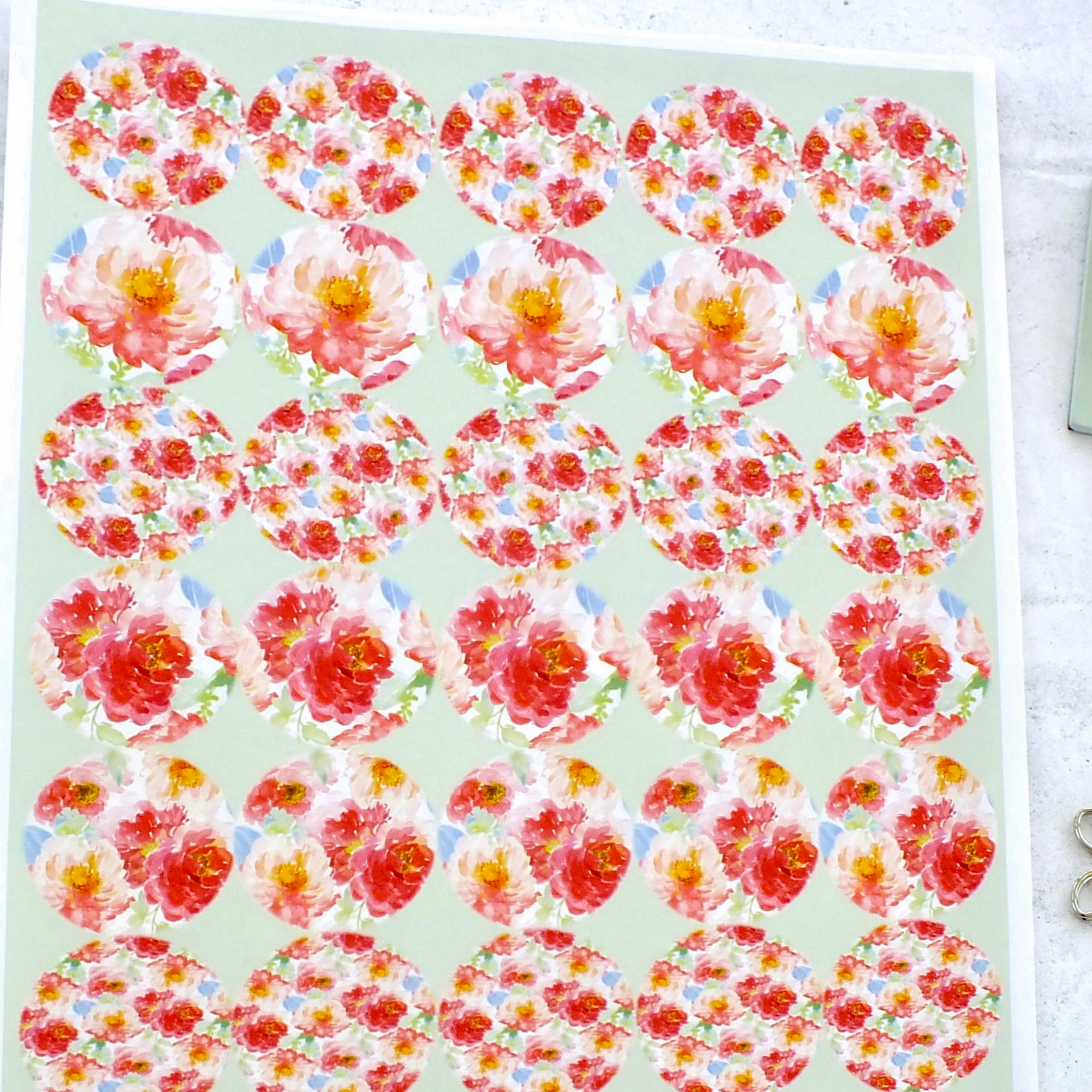 Floral Decorative Stickers - Peonies Design - Round