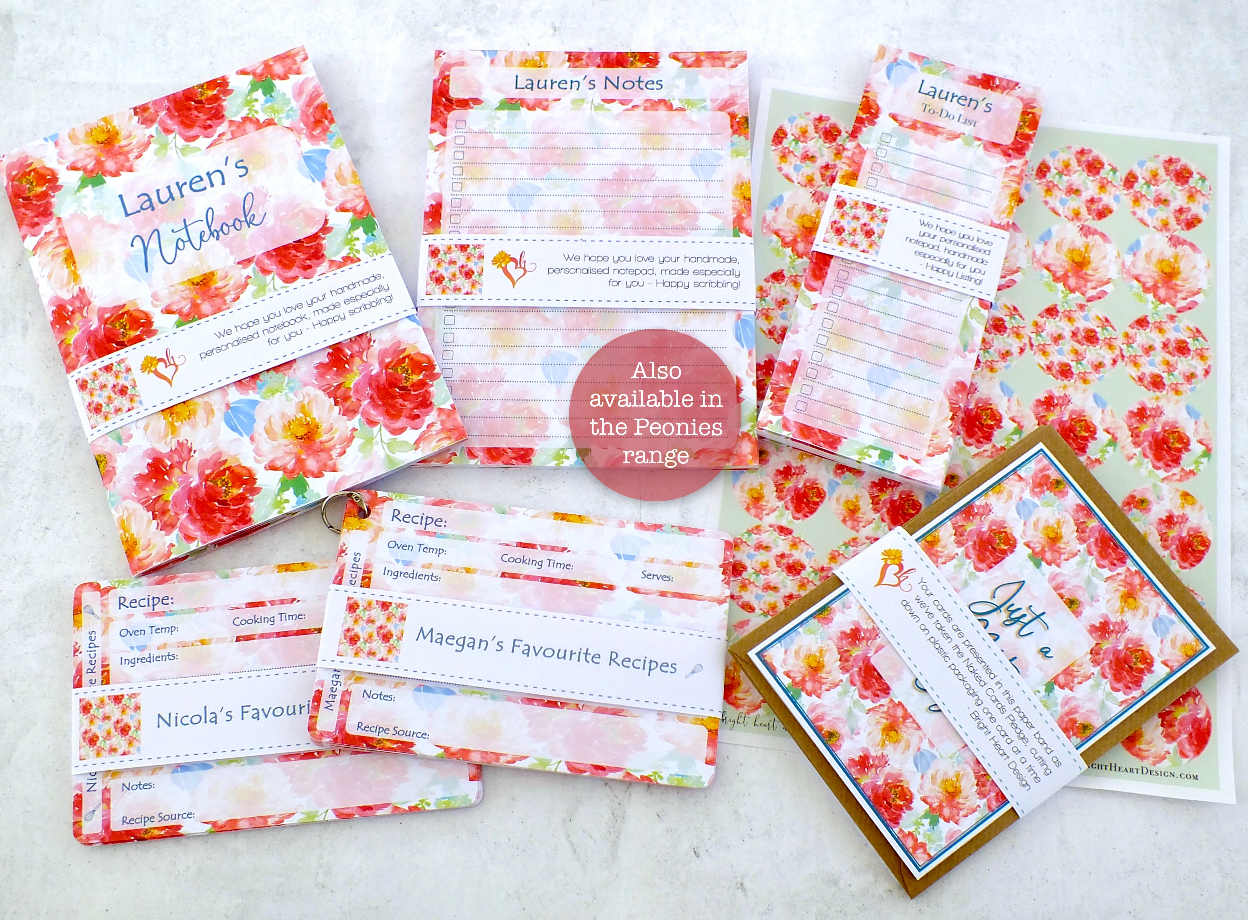 Personalised A5 Notepad - Any Heading - Peonies