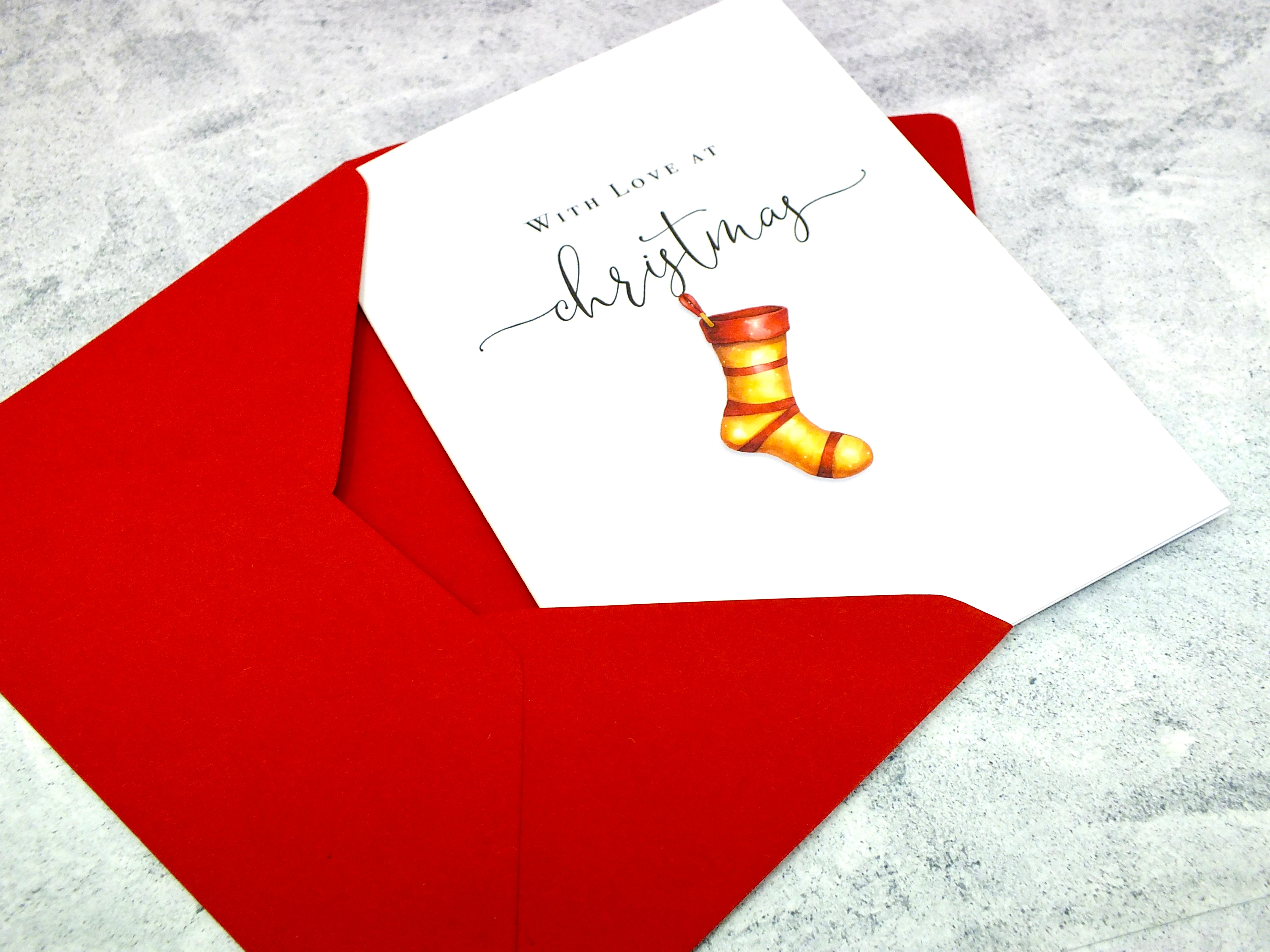 Pack of 6 Christmas Cards & Envelopes - Xmas Stockings
