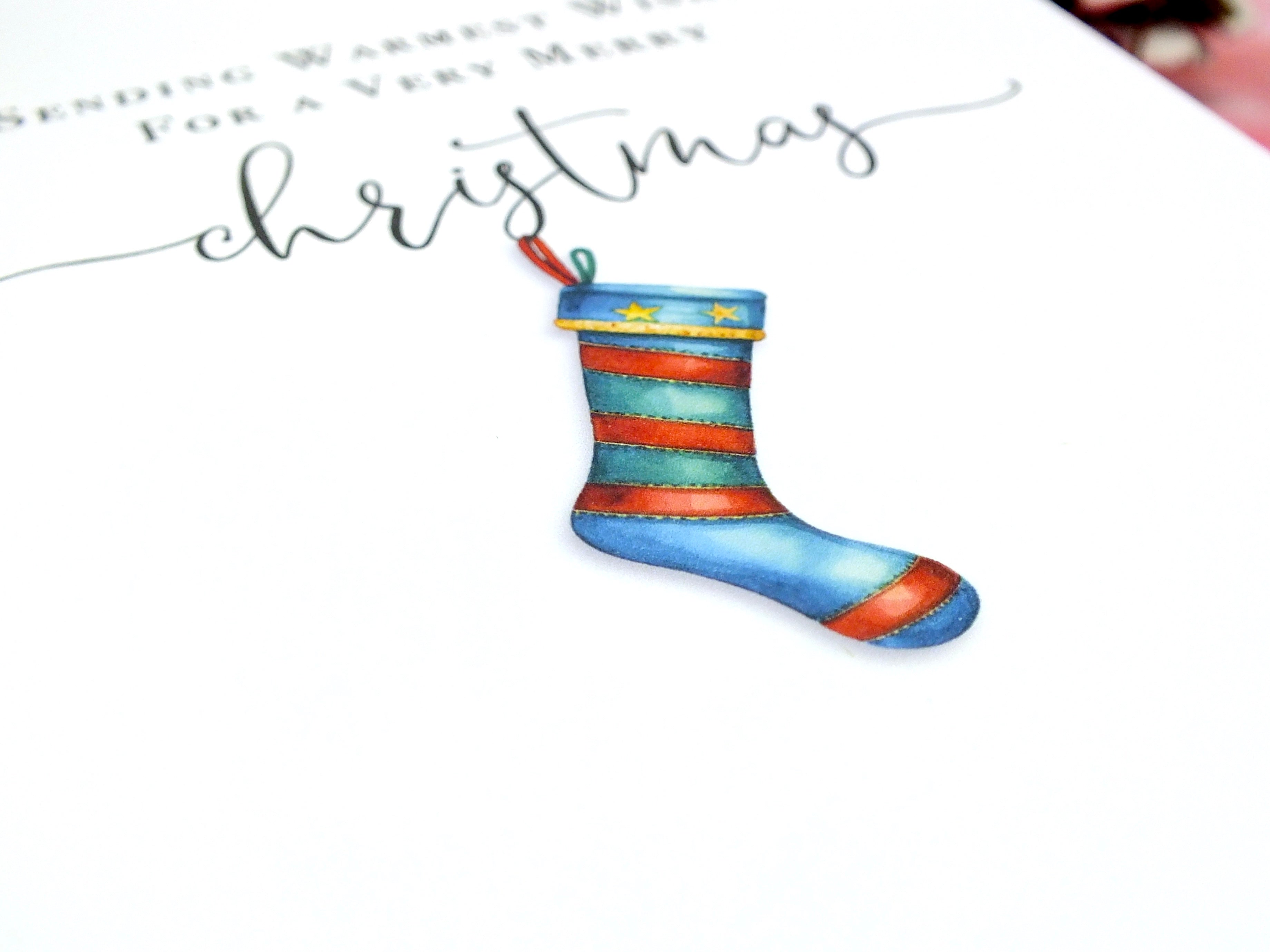 Pack of 6 Christmas Cards & Envelopes - Xmas Stockings