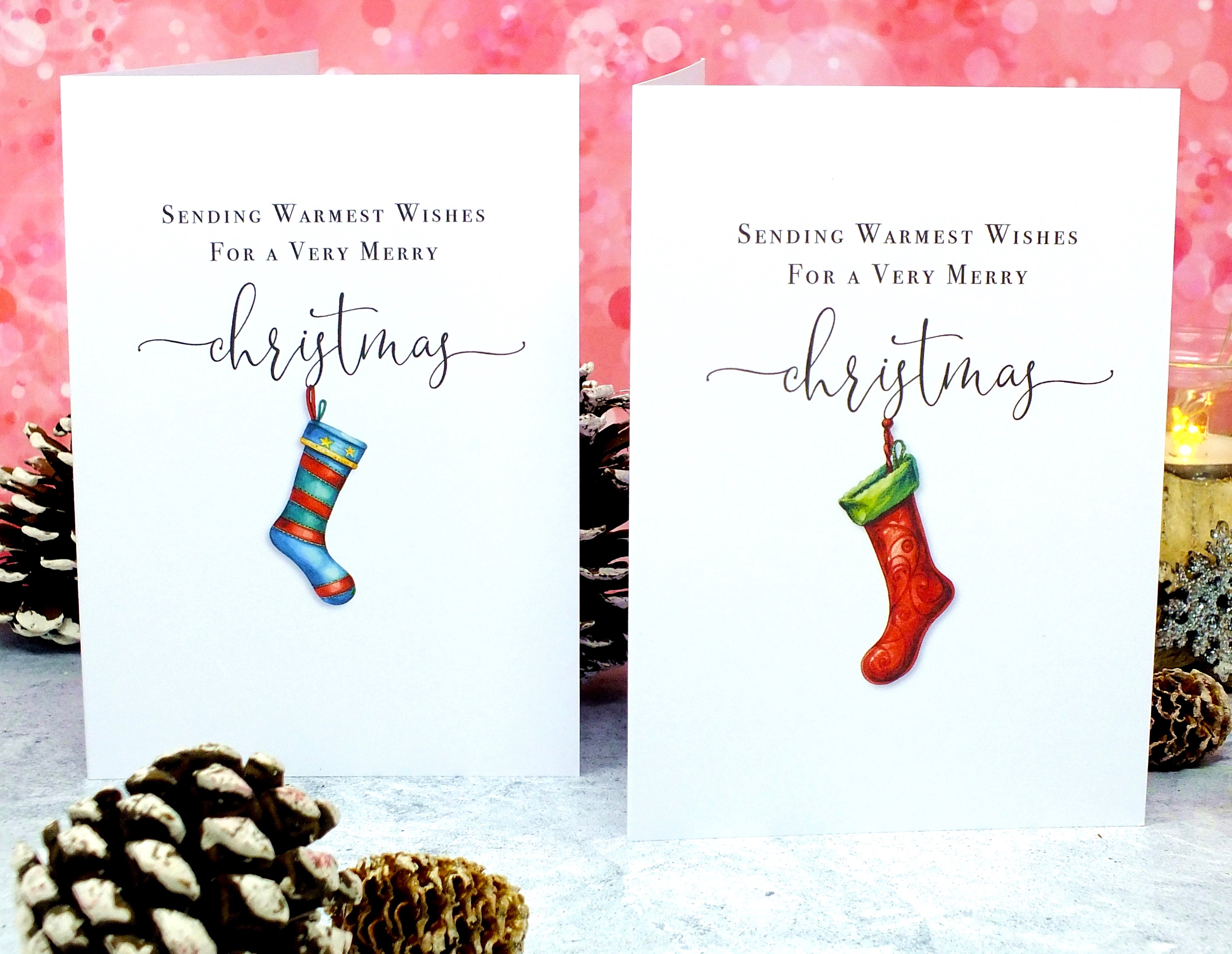 Pack of 6 Christmas Cards & Envelopes - Xmas Stockings