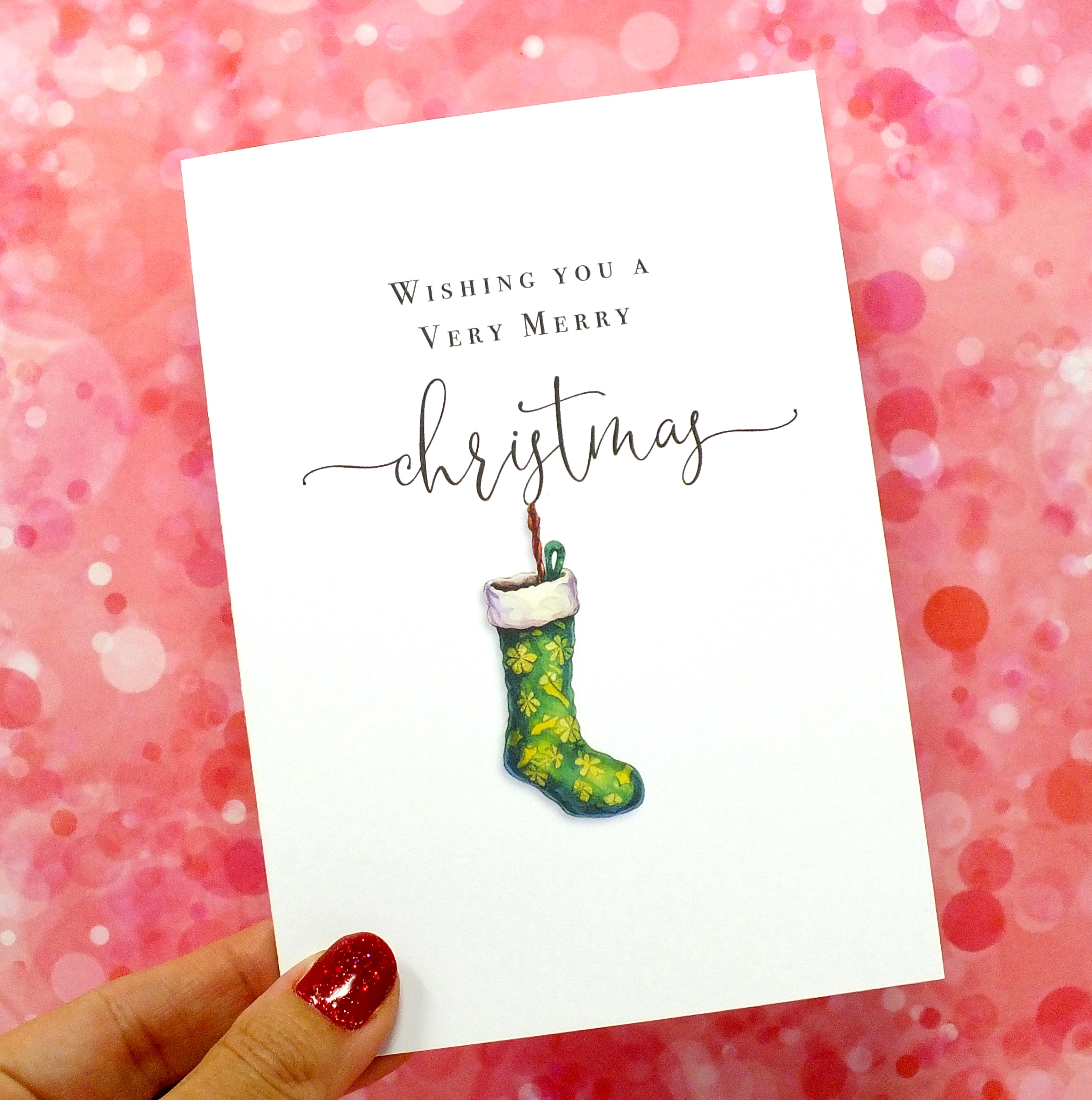 Pack of 6 Christmas Cards & Envelopes - Xmas Stockings