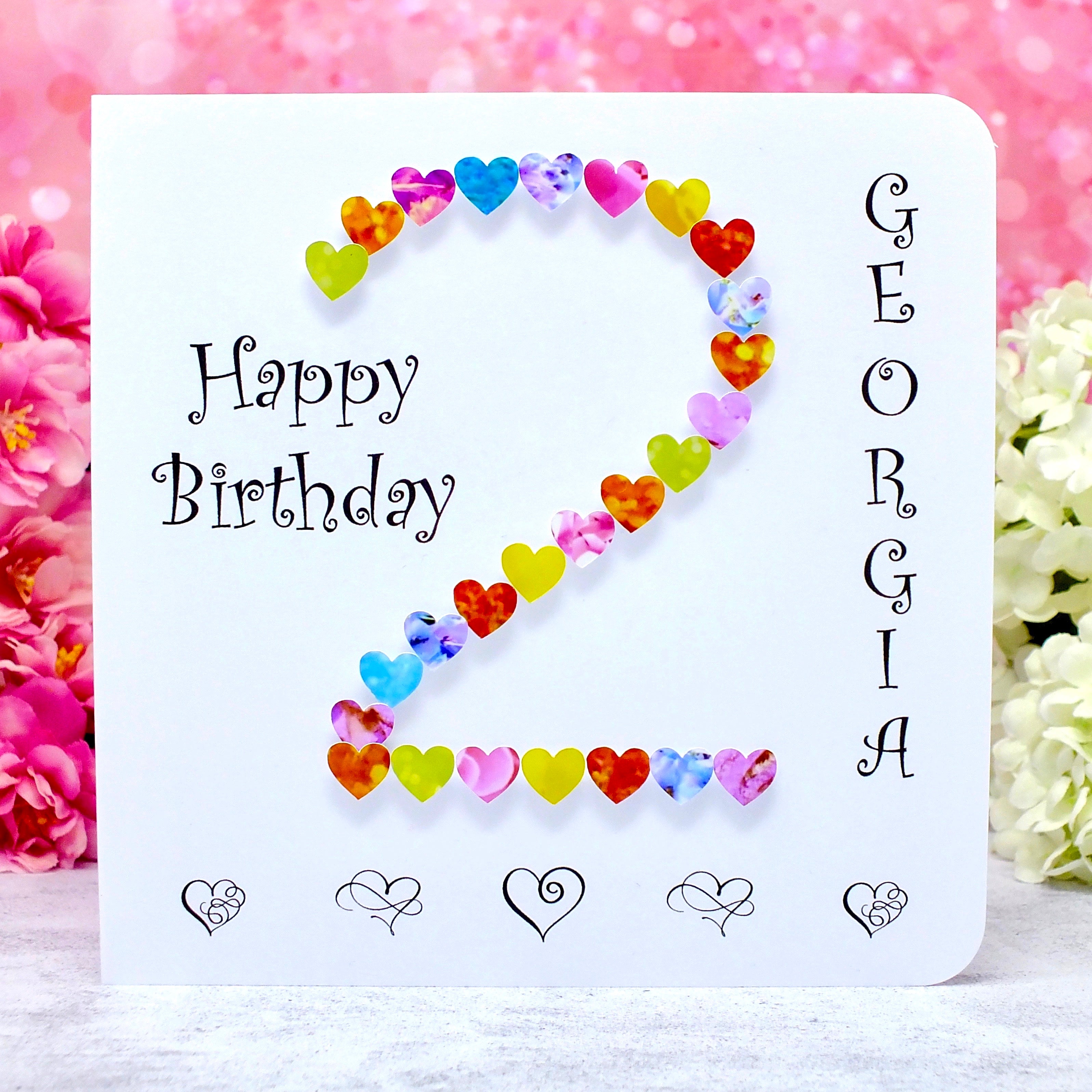 2nd Birthday Card - Hearts, Personalised Main