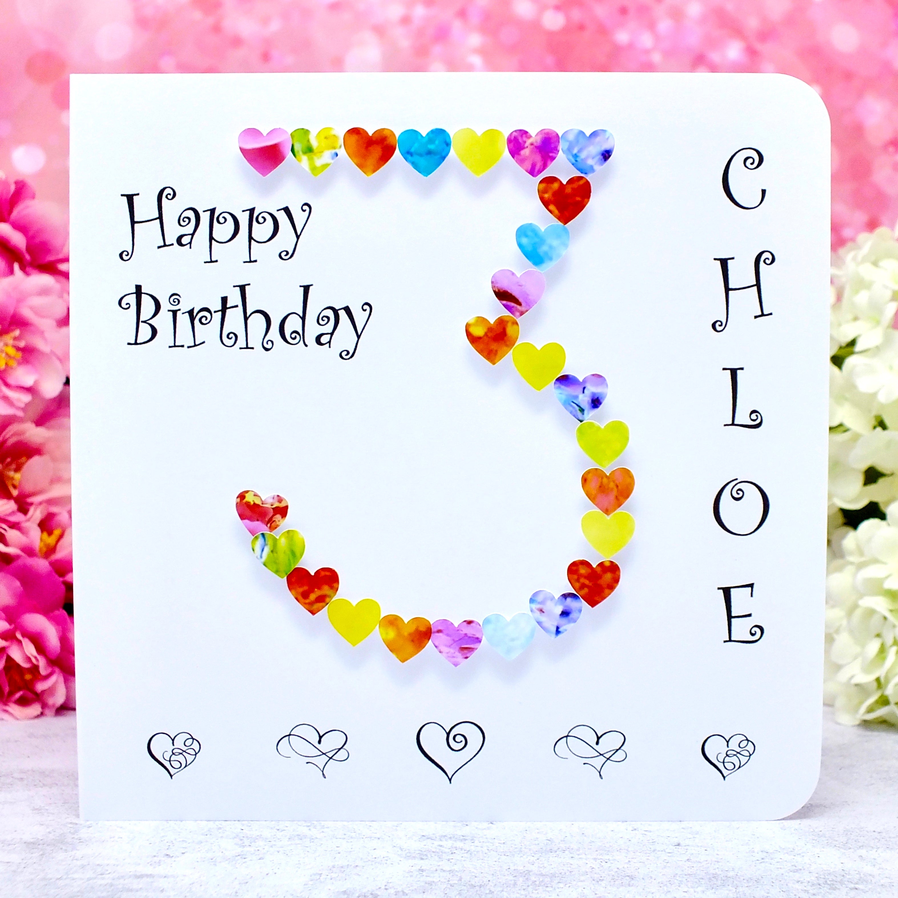 3rd Birthday Card - Hearts, Personalised Main
