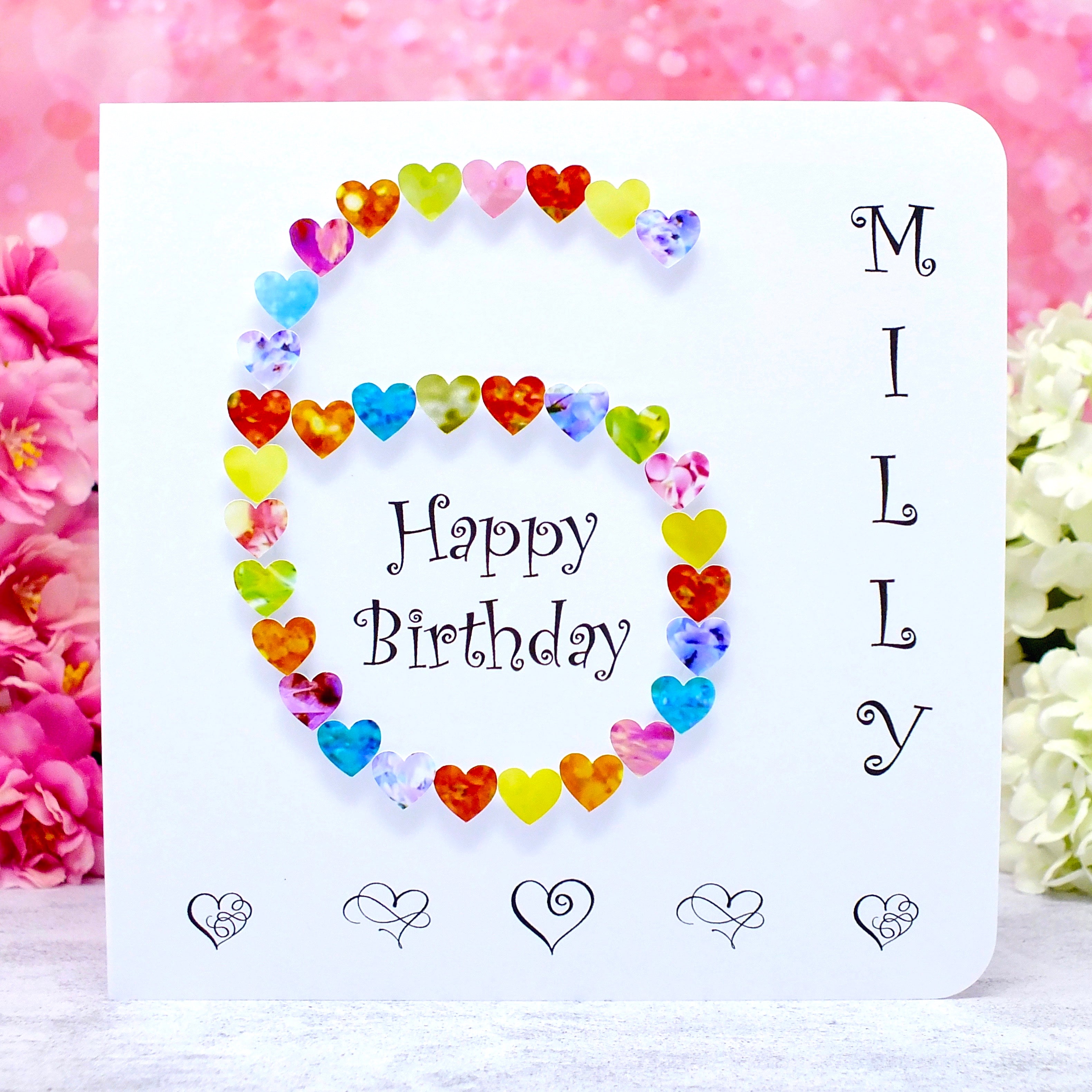 6th Birthday Card - Hearts, Personalised Main