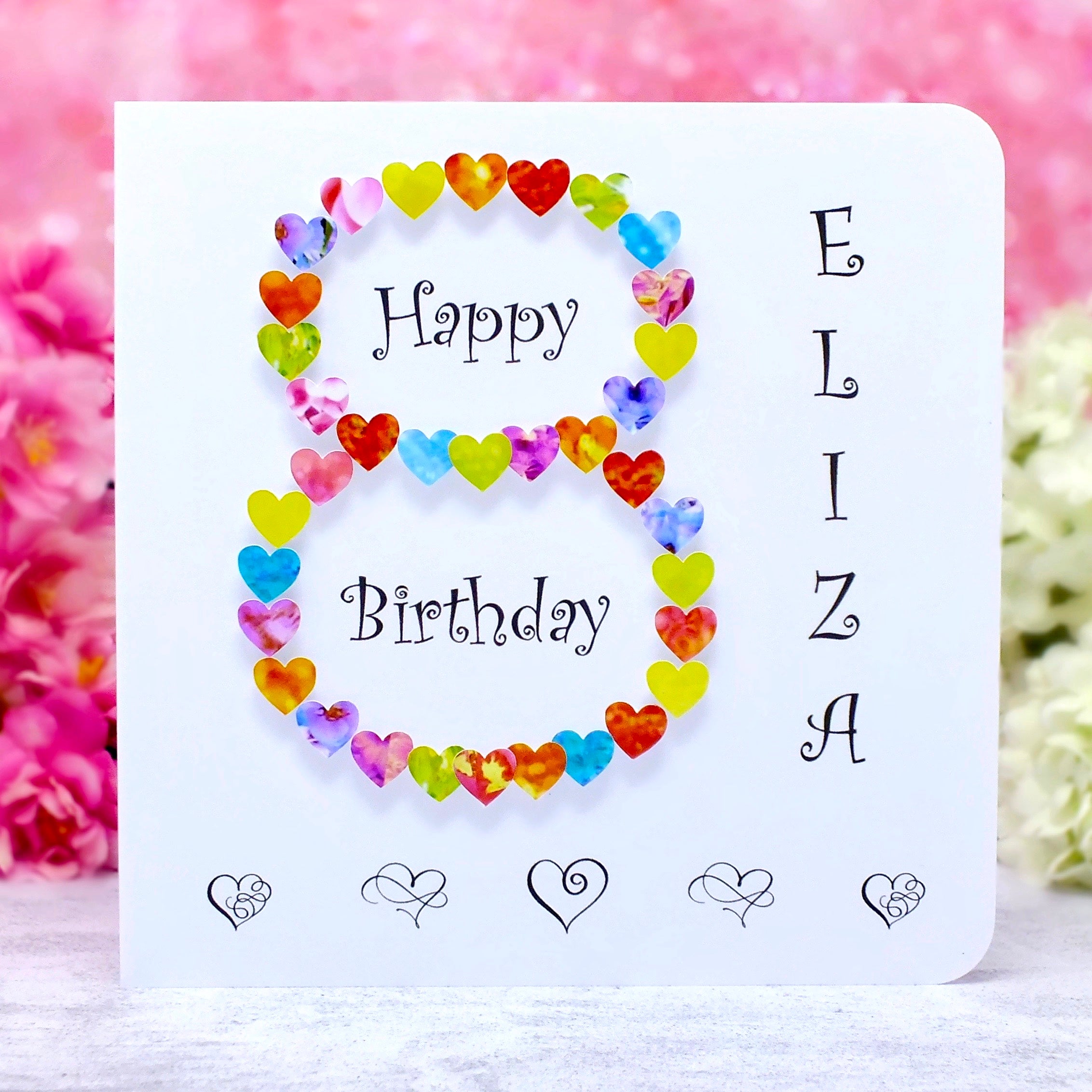 8th Birthday Card - Hearts, Personalised Main