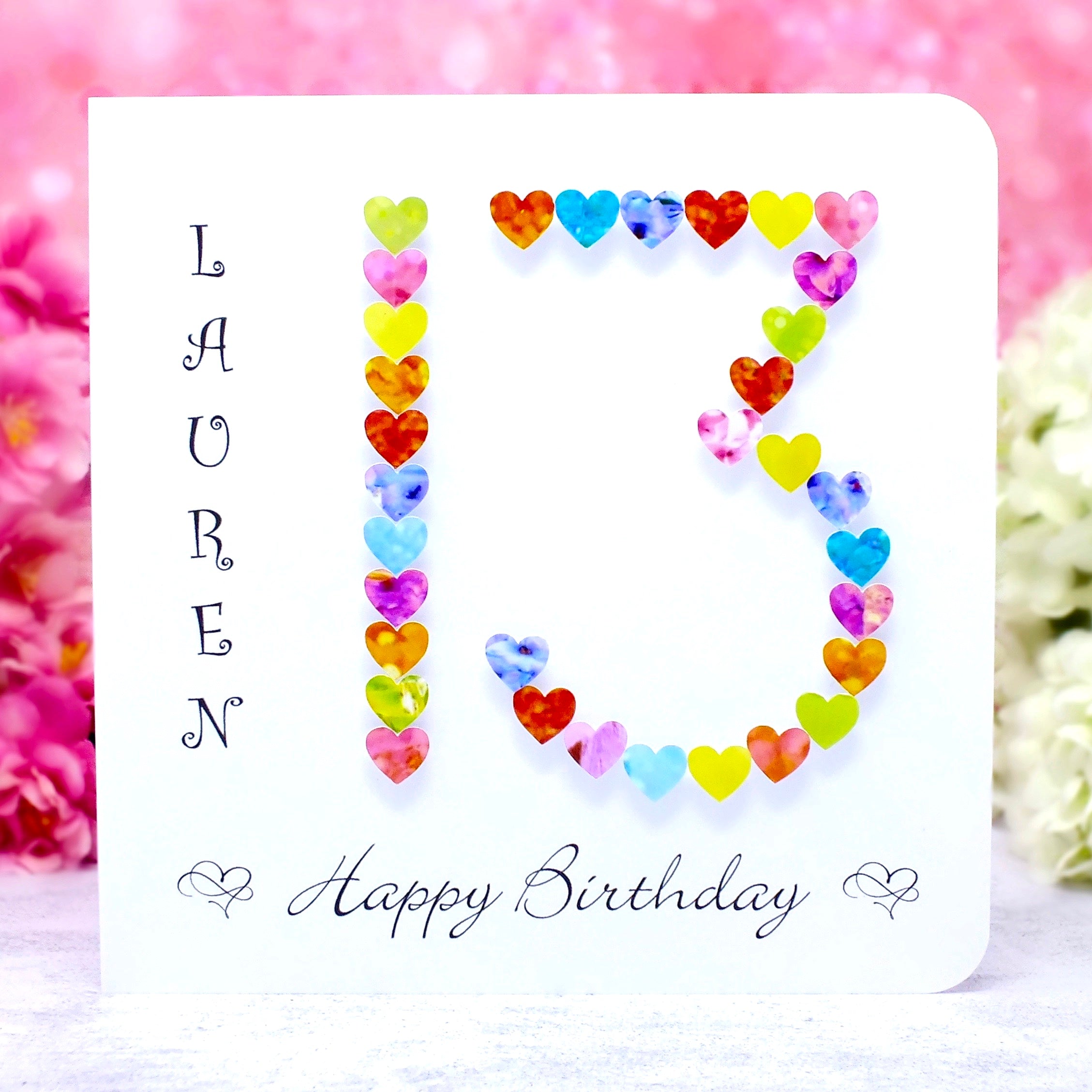 Personalised 13th Birthday Card - Colourful Hearts Design | New Size Options Available | Bright Heart Design
