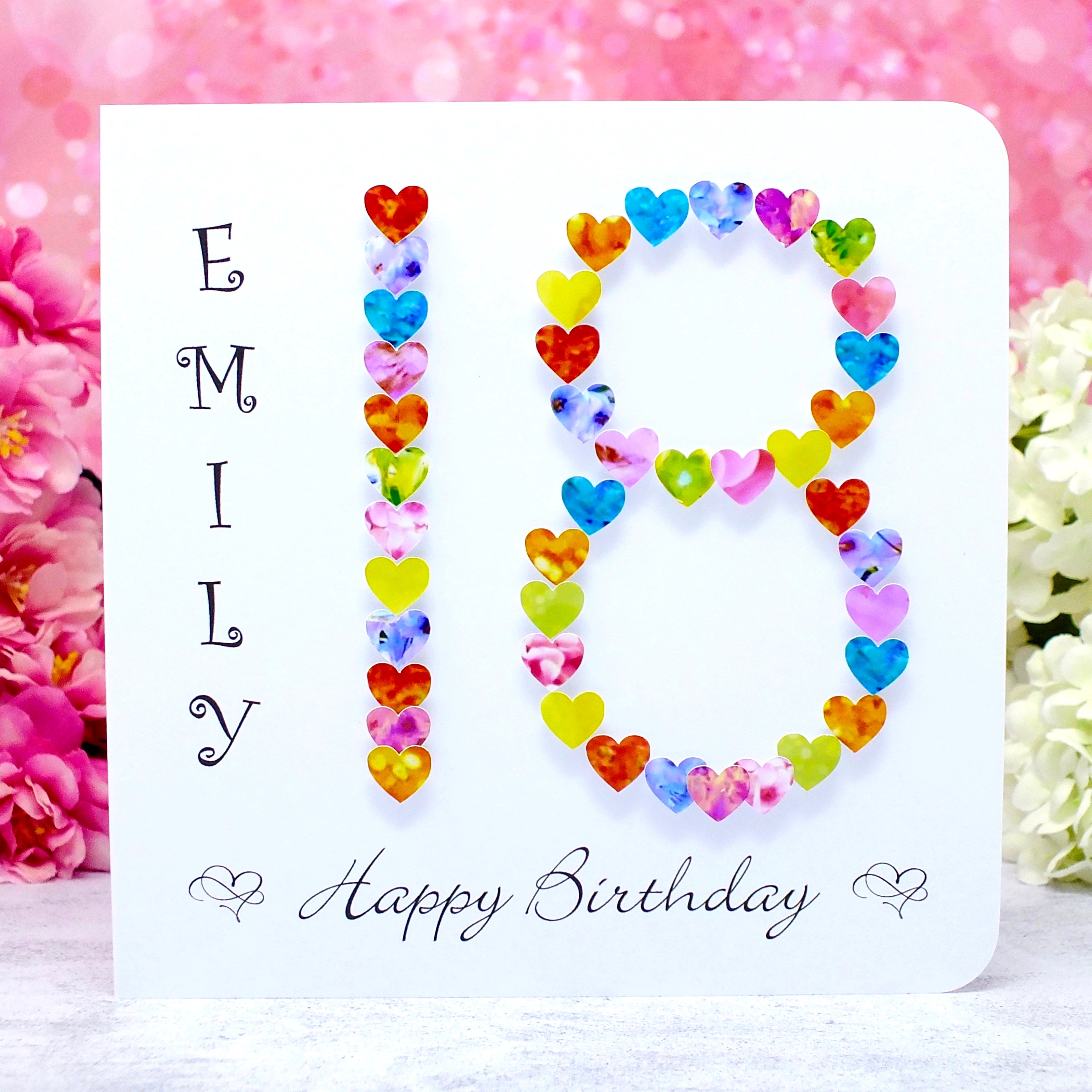 18th Birthday Card - Hearts, Personalised Main