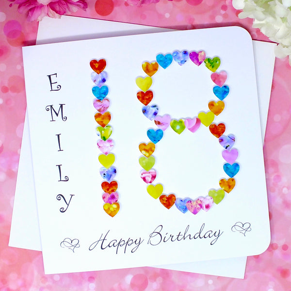 18th Birthday Card - Hearts, Personalised Front