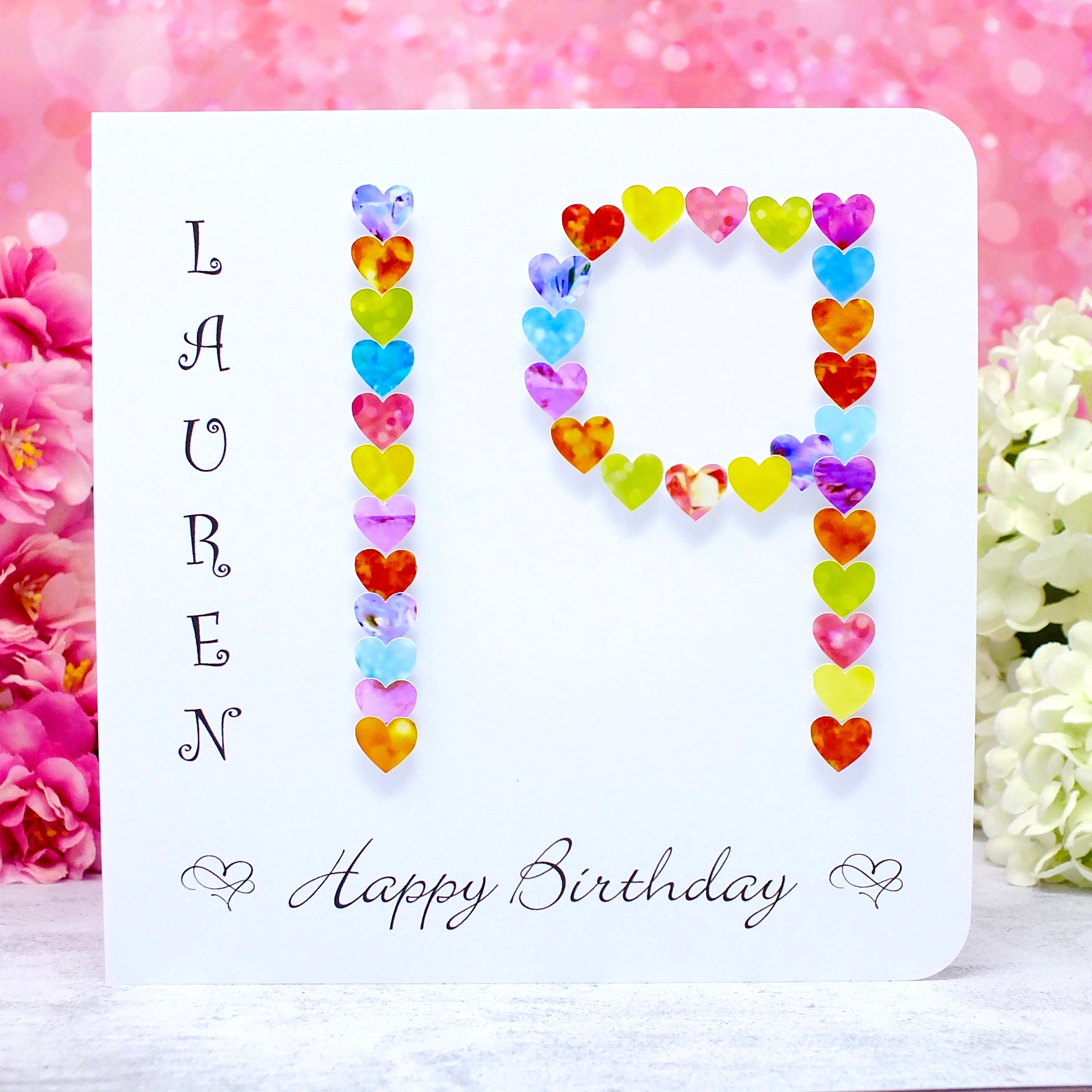 19th Birthday Card - Hearts, Personalised Main