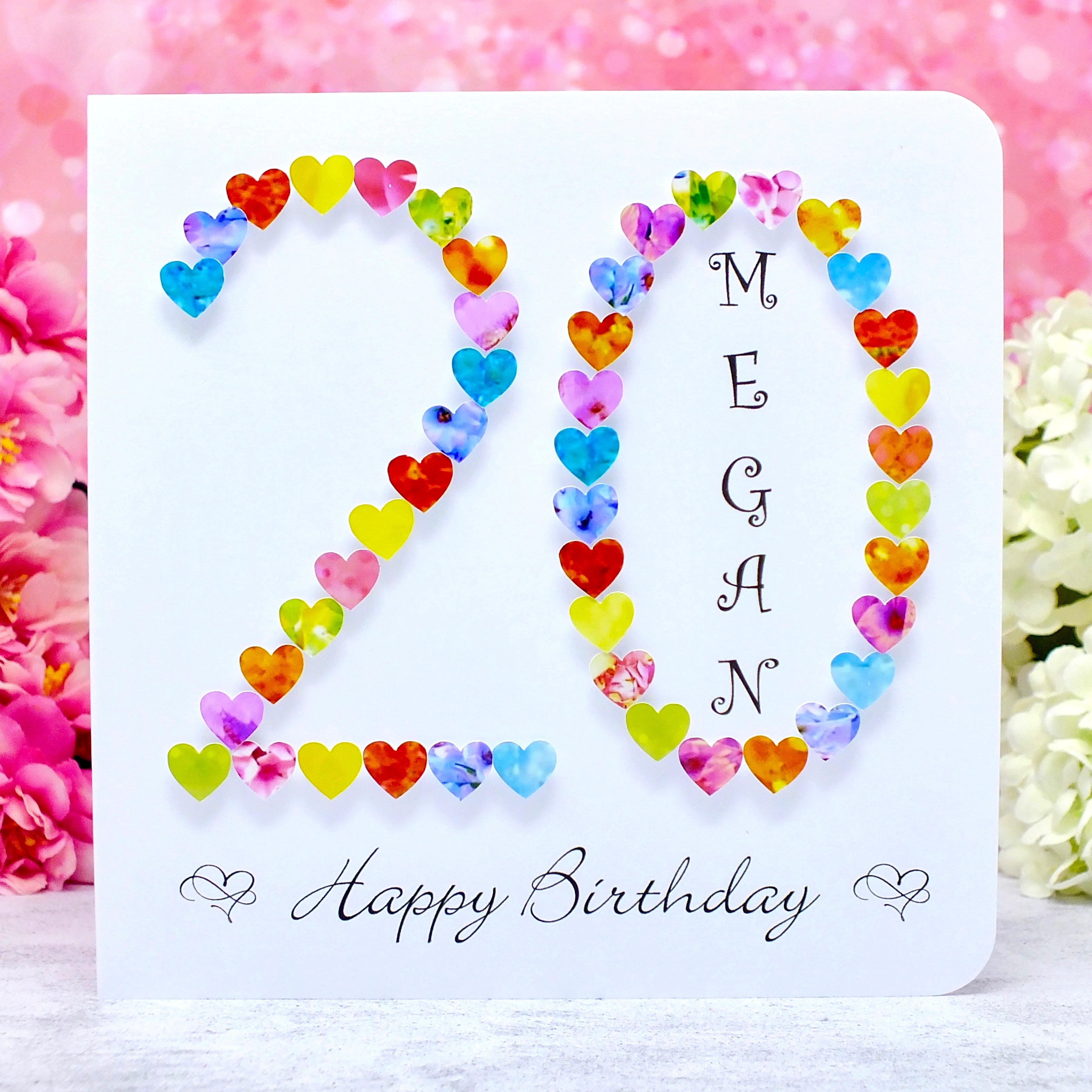 20th Birthday Card - Hearts, Personalised Main
