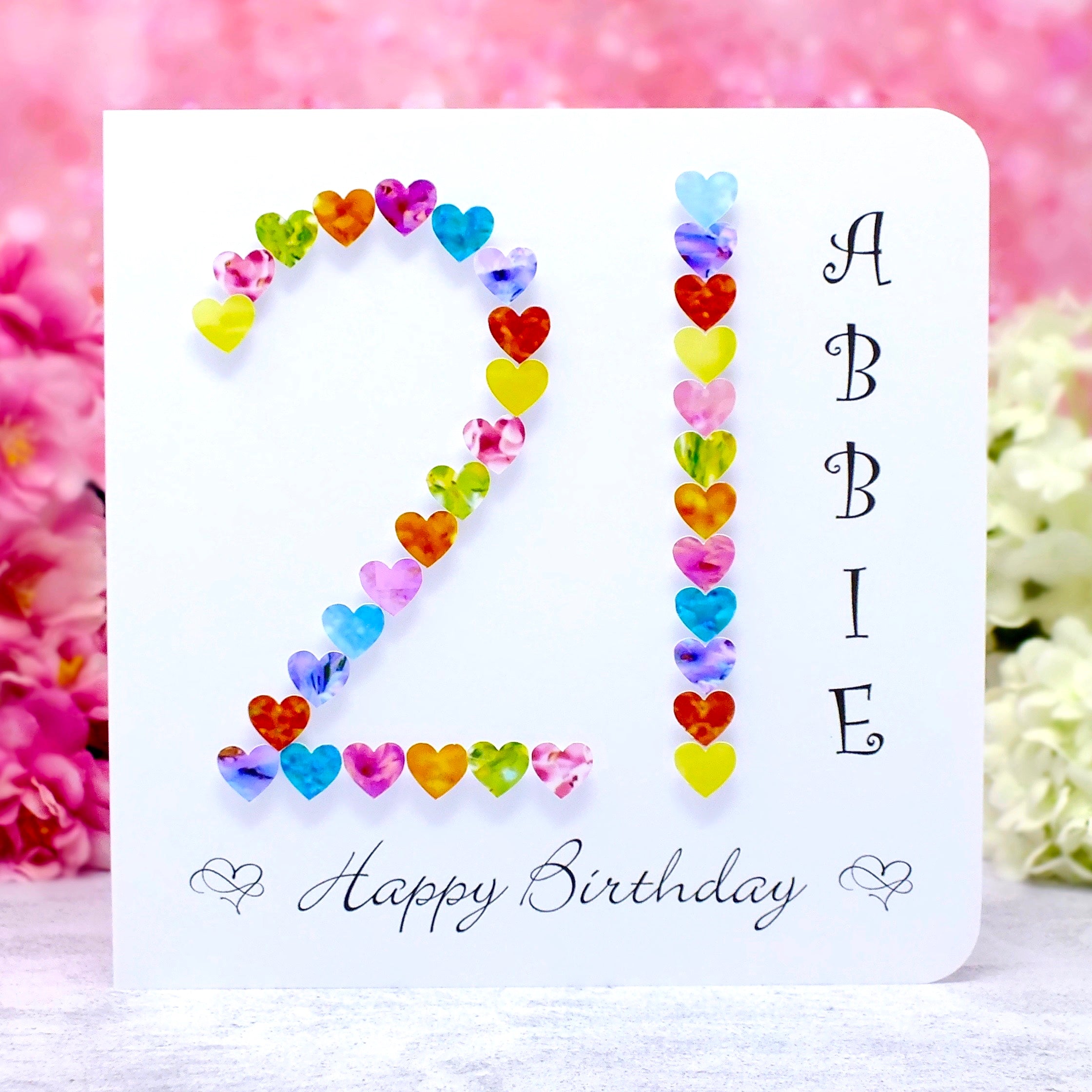 21st Birthday Card - Hearts, Personalised Main
