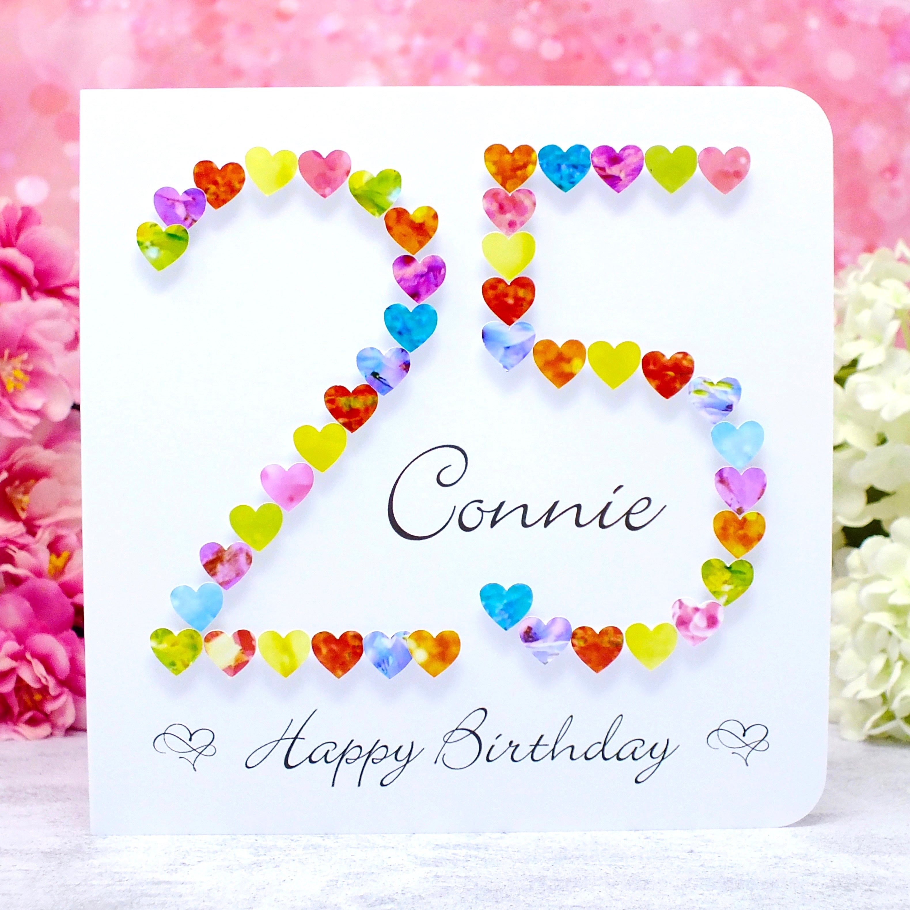 25th Birthday Card -Hearts, Personalised Main