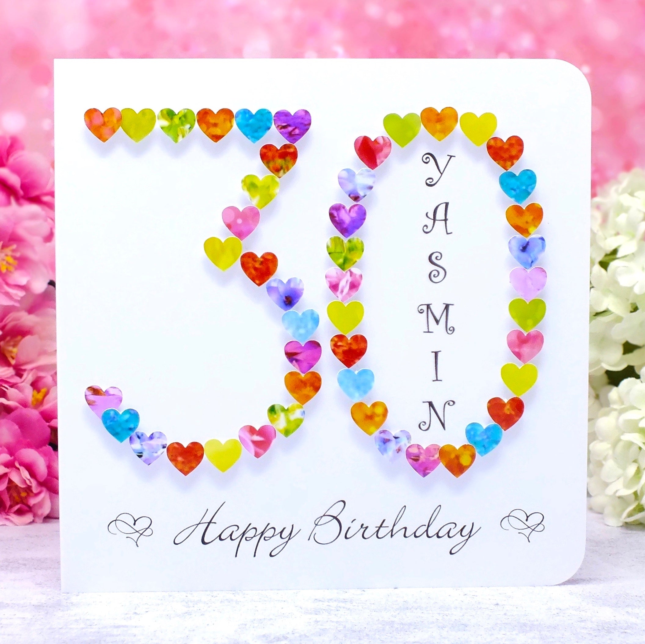 30th Birthday Card - Hearts, Personalised Main