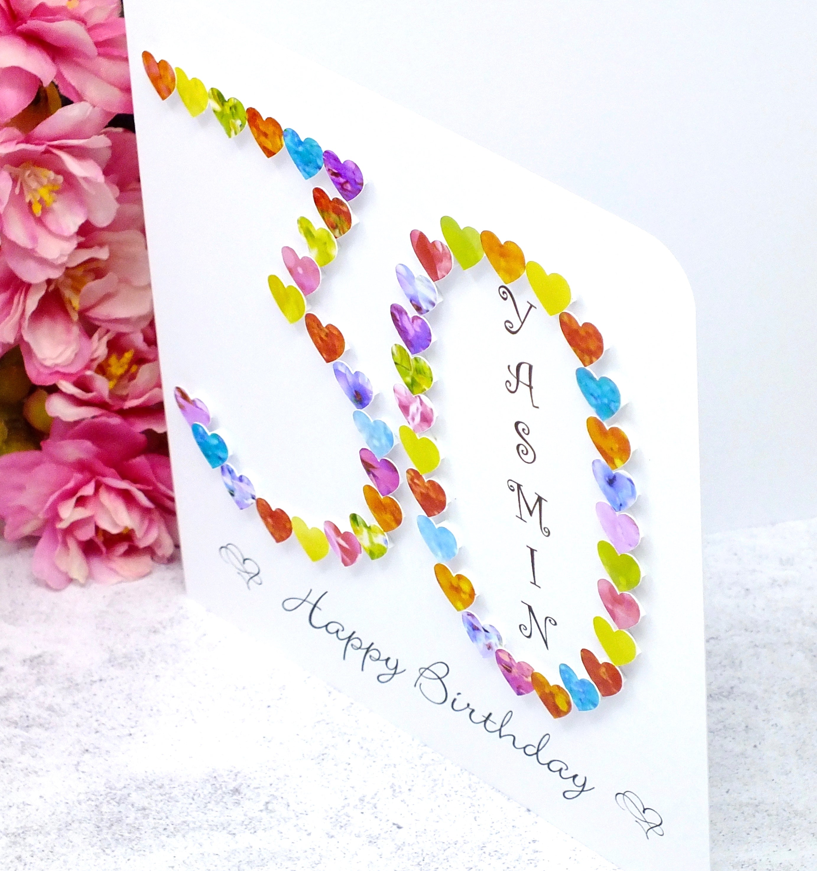 30th Birthday Card - Hearts, Personalised Side
