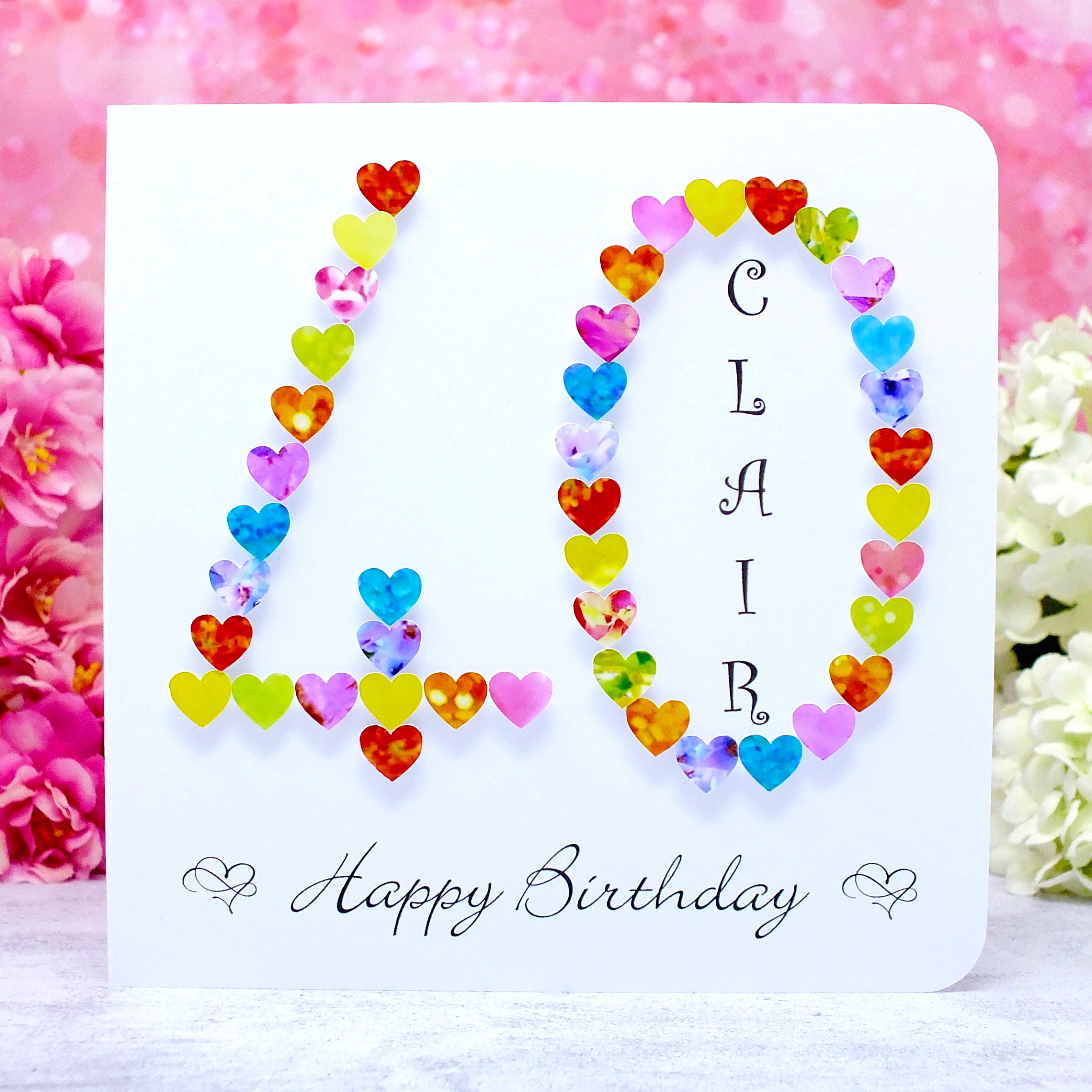40th Birthday Card - Hearts, Personalised Main