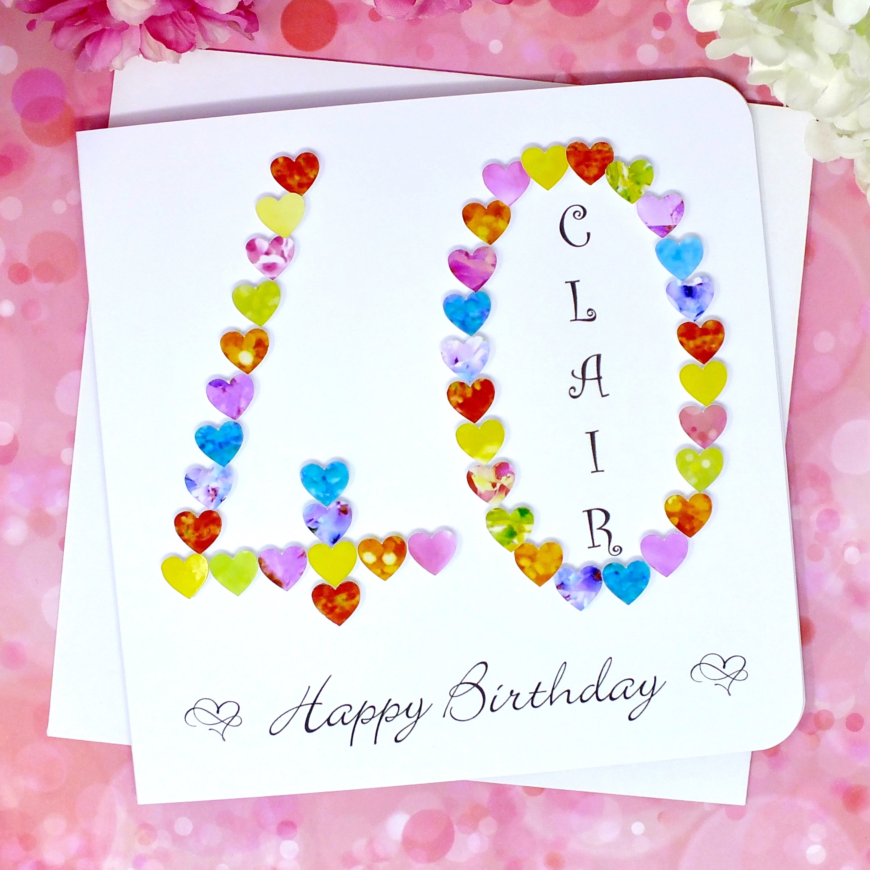 40th Birthday Card - Hearts, Personalised Front