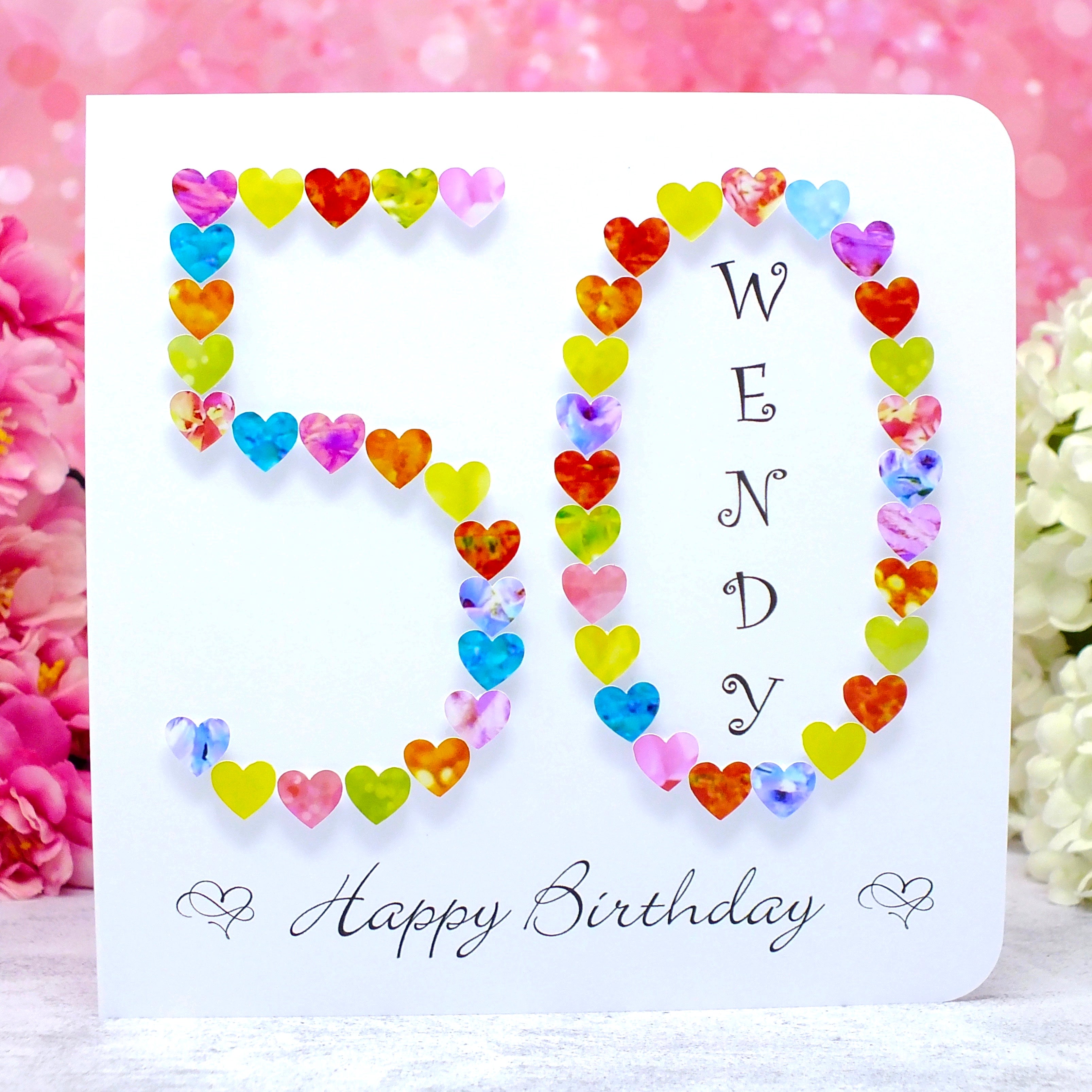 50th Birthday Card - Hearts, Personalised Main