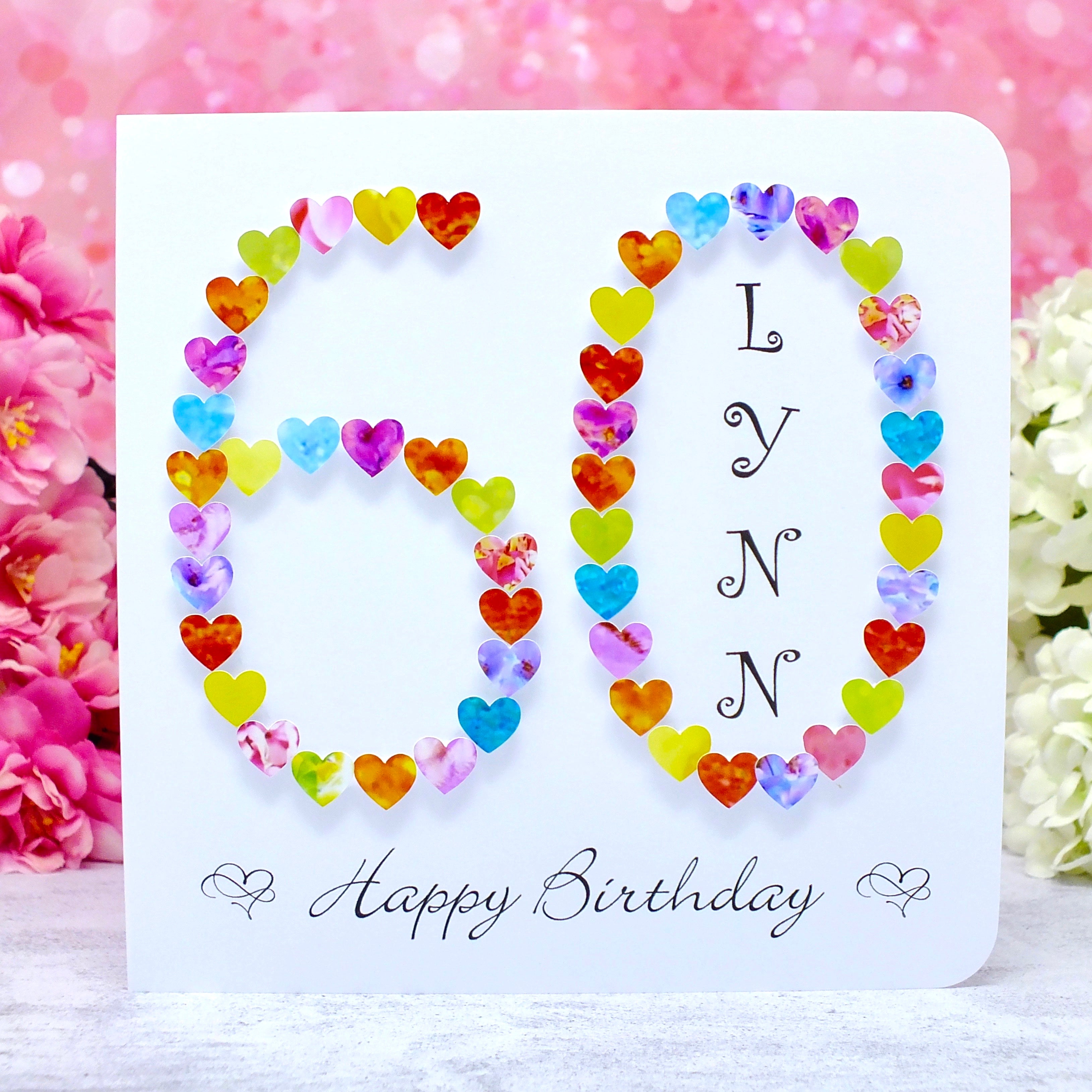 60th Birthday Card - Hearts, Personalised Main