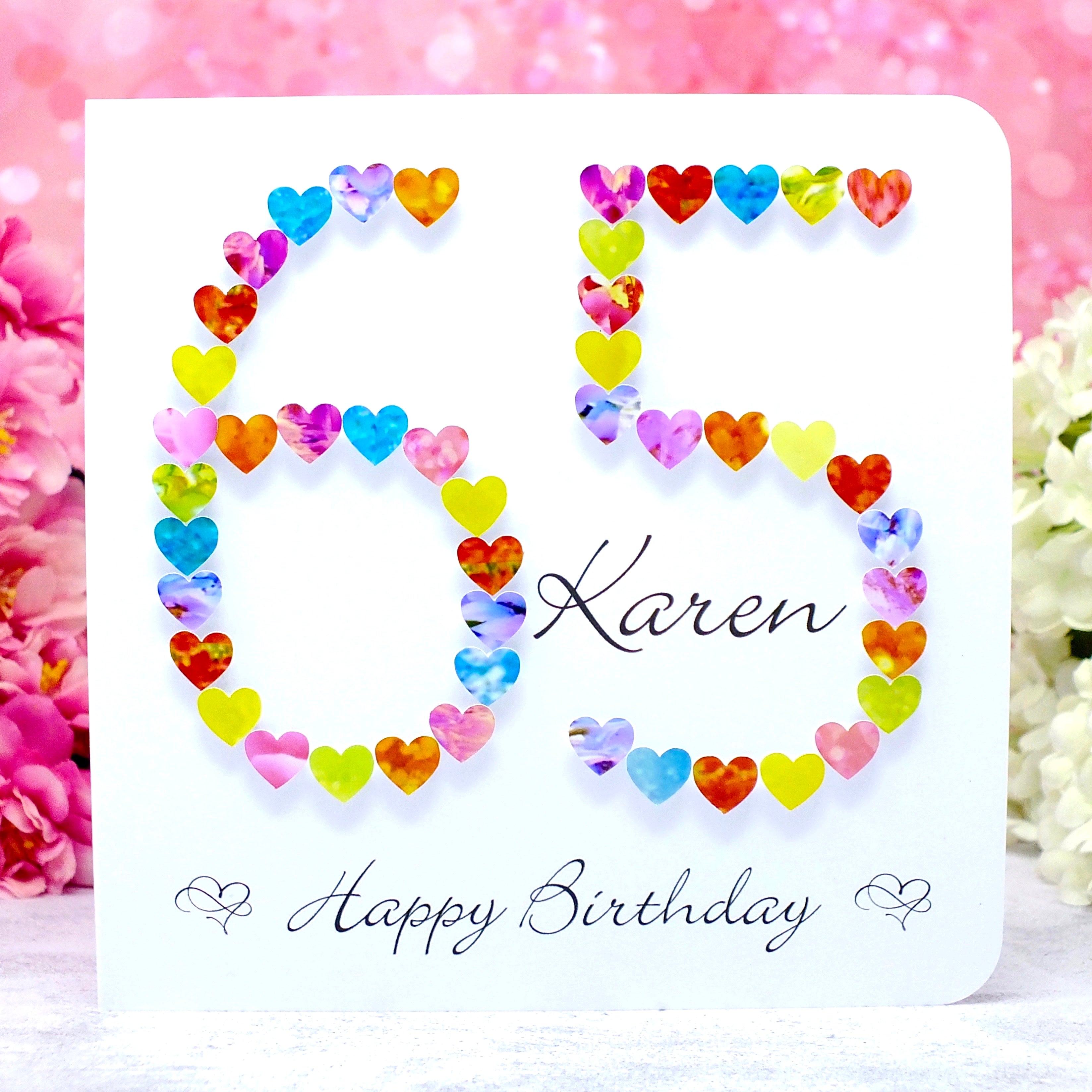 65th Birthday Card - Hearts, Personalised Main