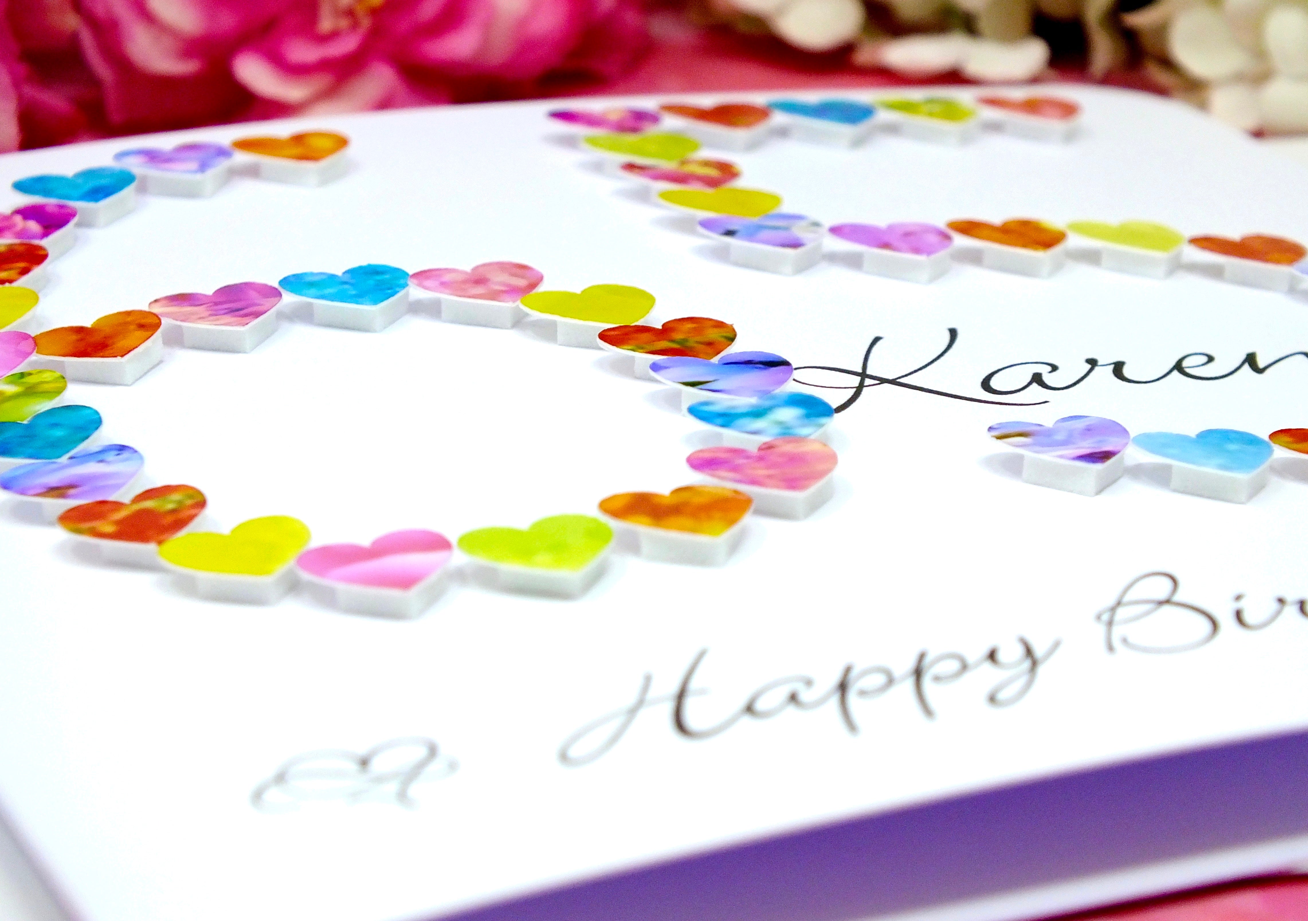 65th Birthday Card - Hearts, Personalised Close Up B