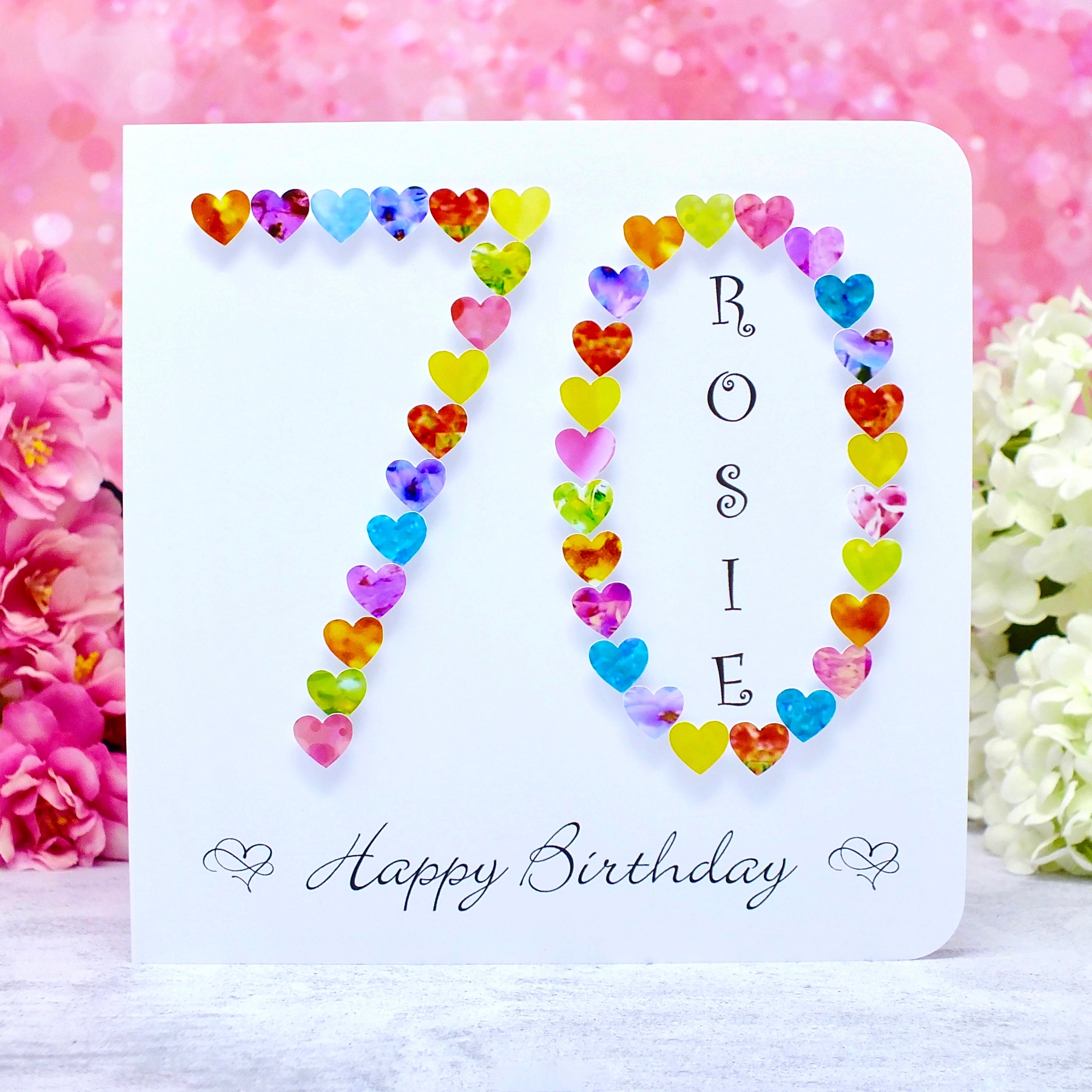 70th Birthday Card - Hearts, Personalised Main