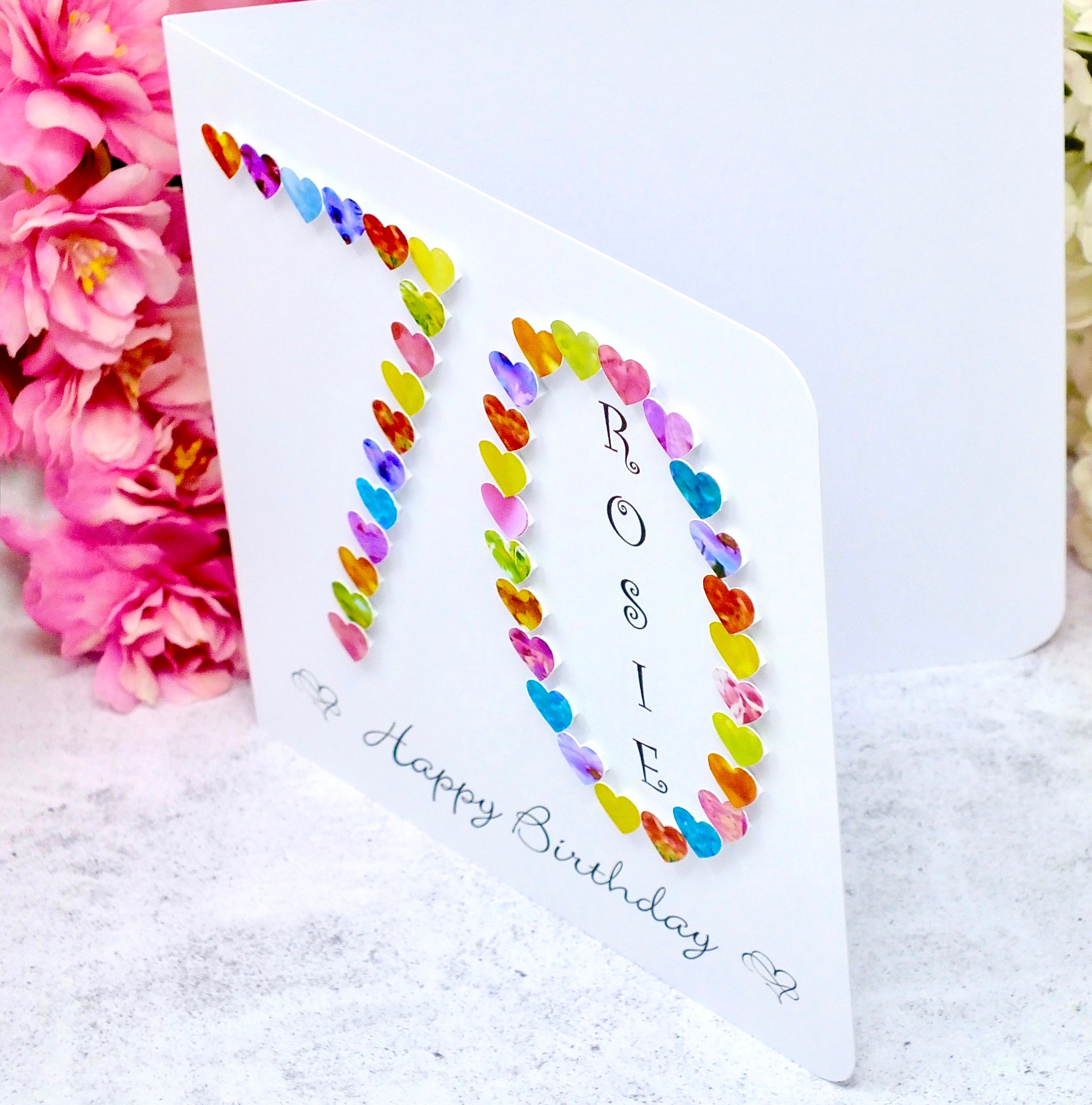70th Birthday Card - Hearts, Personalised Side