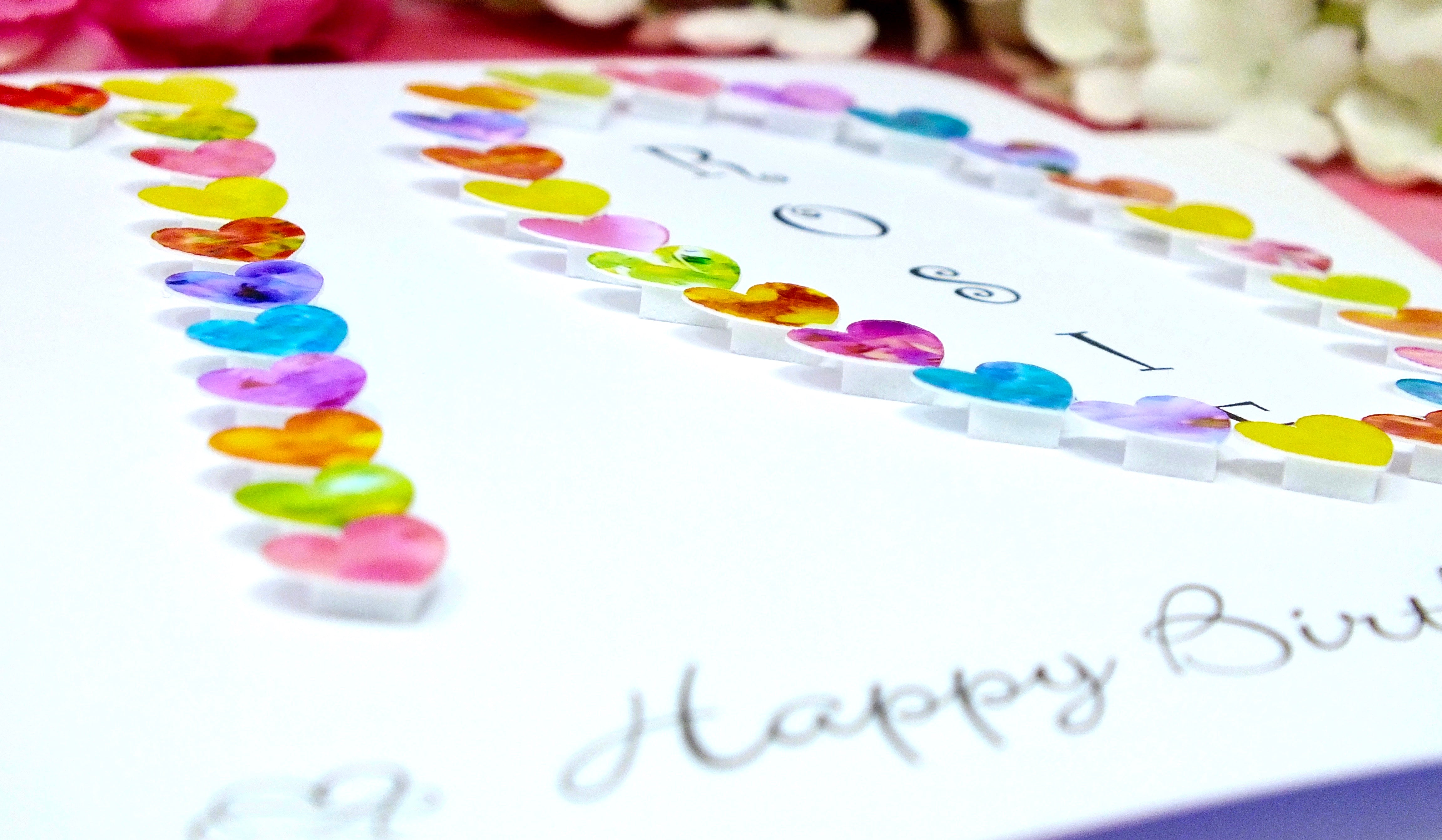 70th Birthday Card - Hearts, Personalised Close Up B