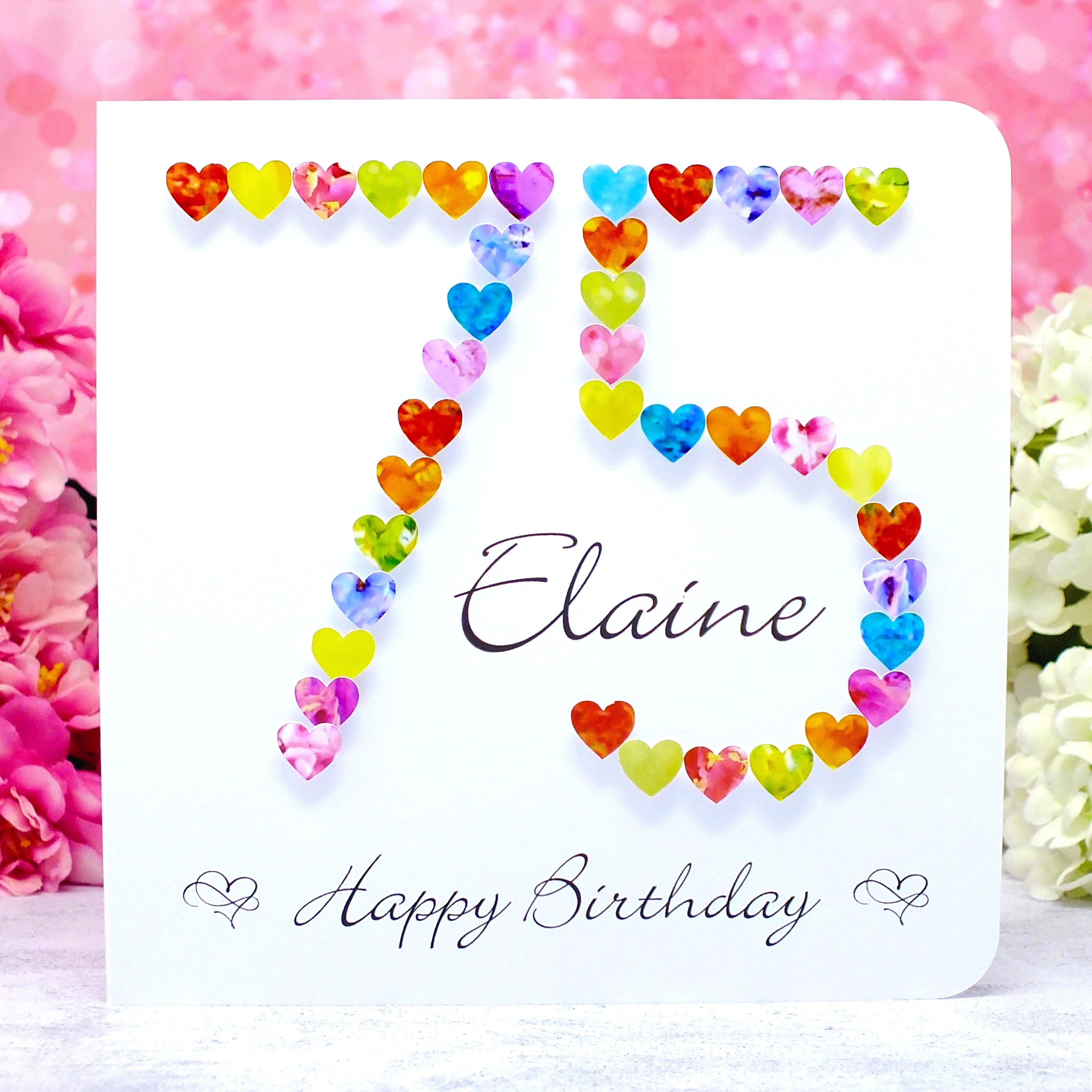 75th Birthday Card - Hearts, Personalised Main