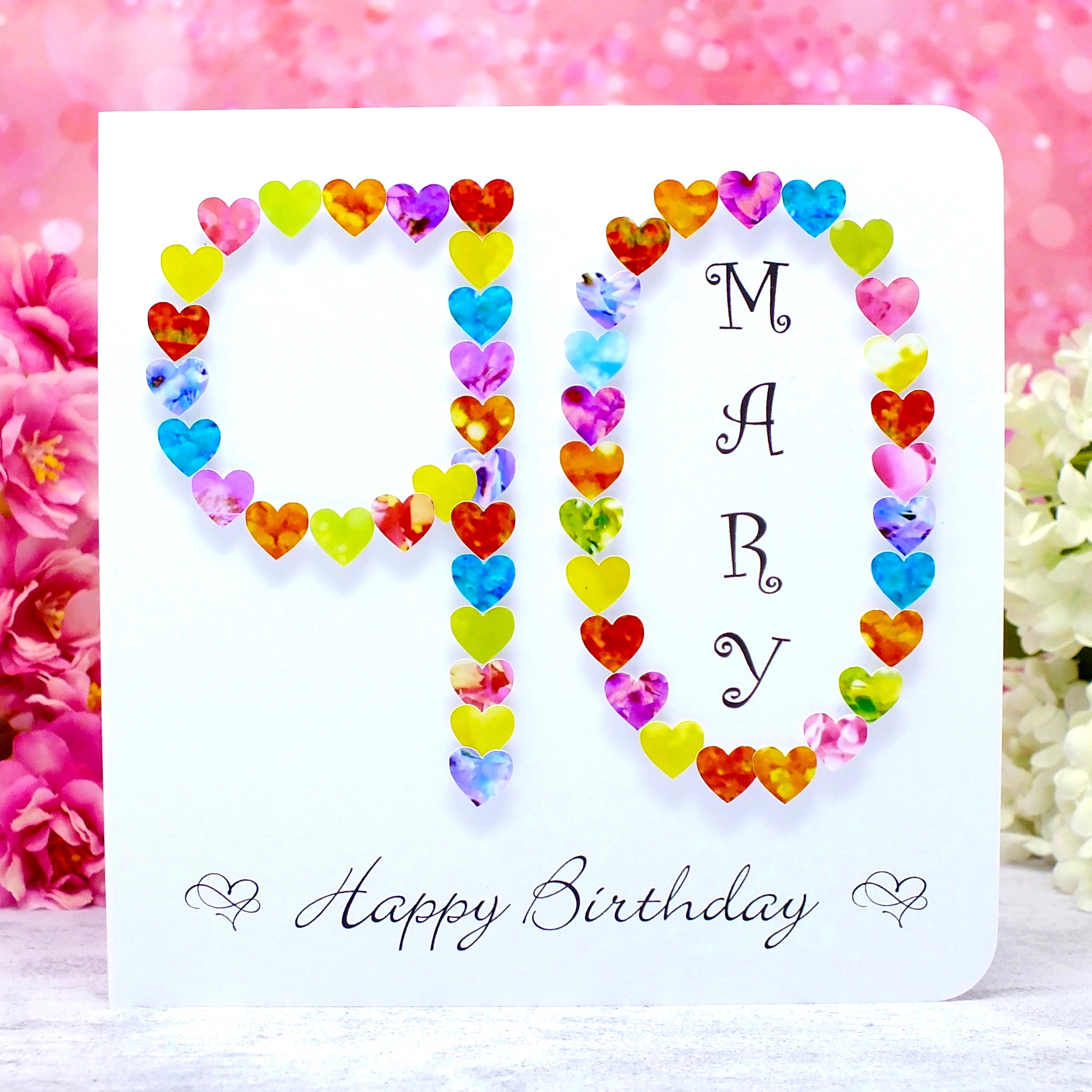 90th Birthday Card - Hearts, Personalised Main
